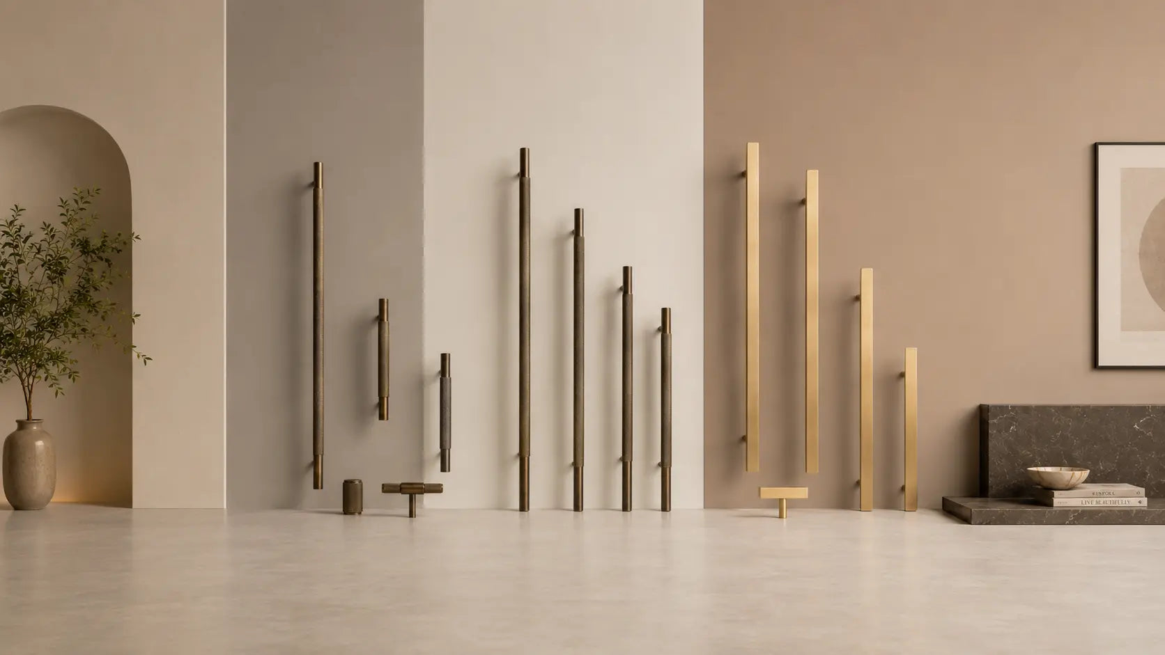 extra long cabinet pulls in solid brass finish 