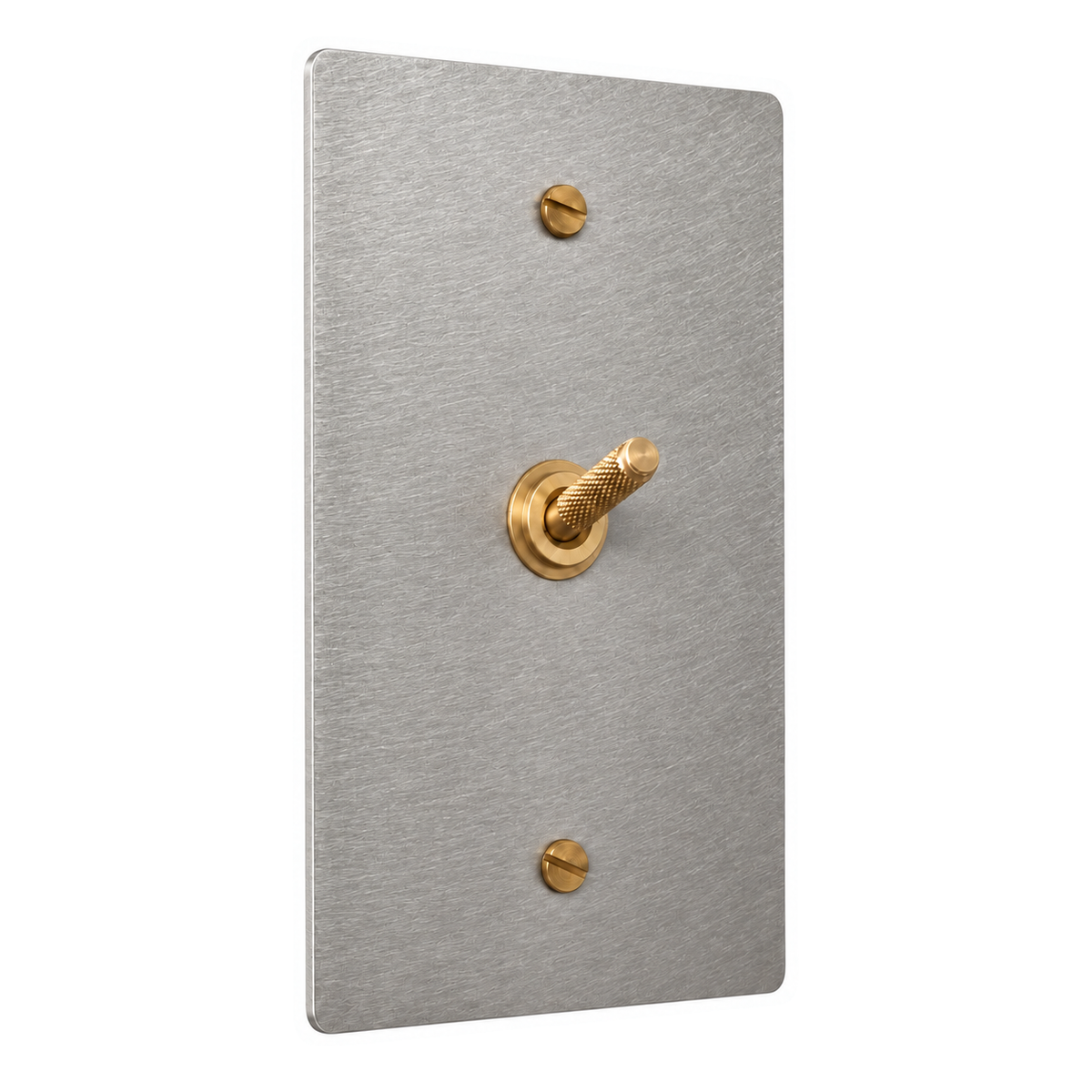 1-Gang Solid Brass Knurled Toggle Light Switch in Stainless Steel; 1 toggle on a white background