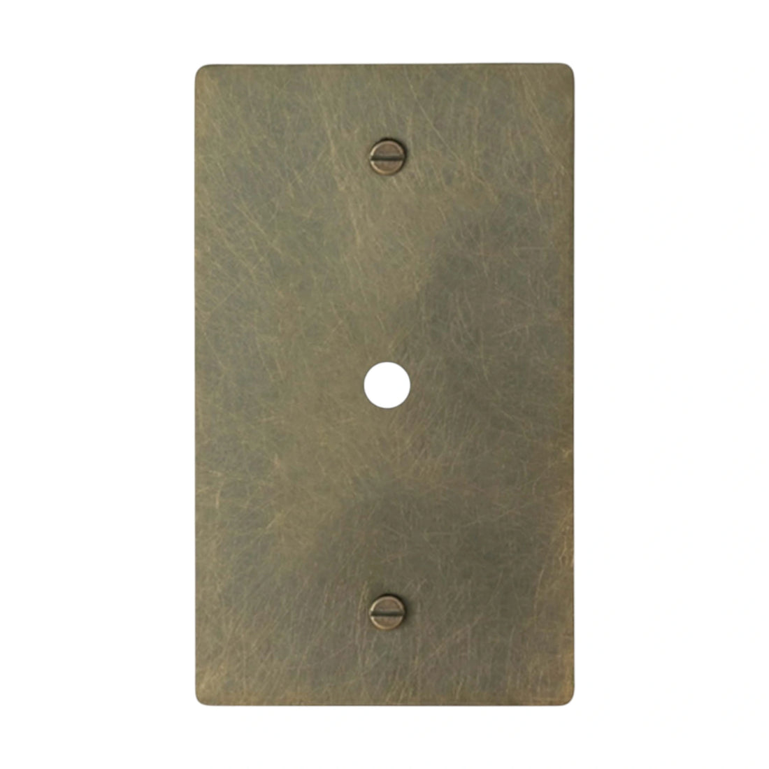1-gang solid brass dimmer wall plate in aged bronze hand-brushed finish, rotary opening