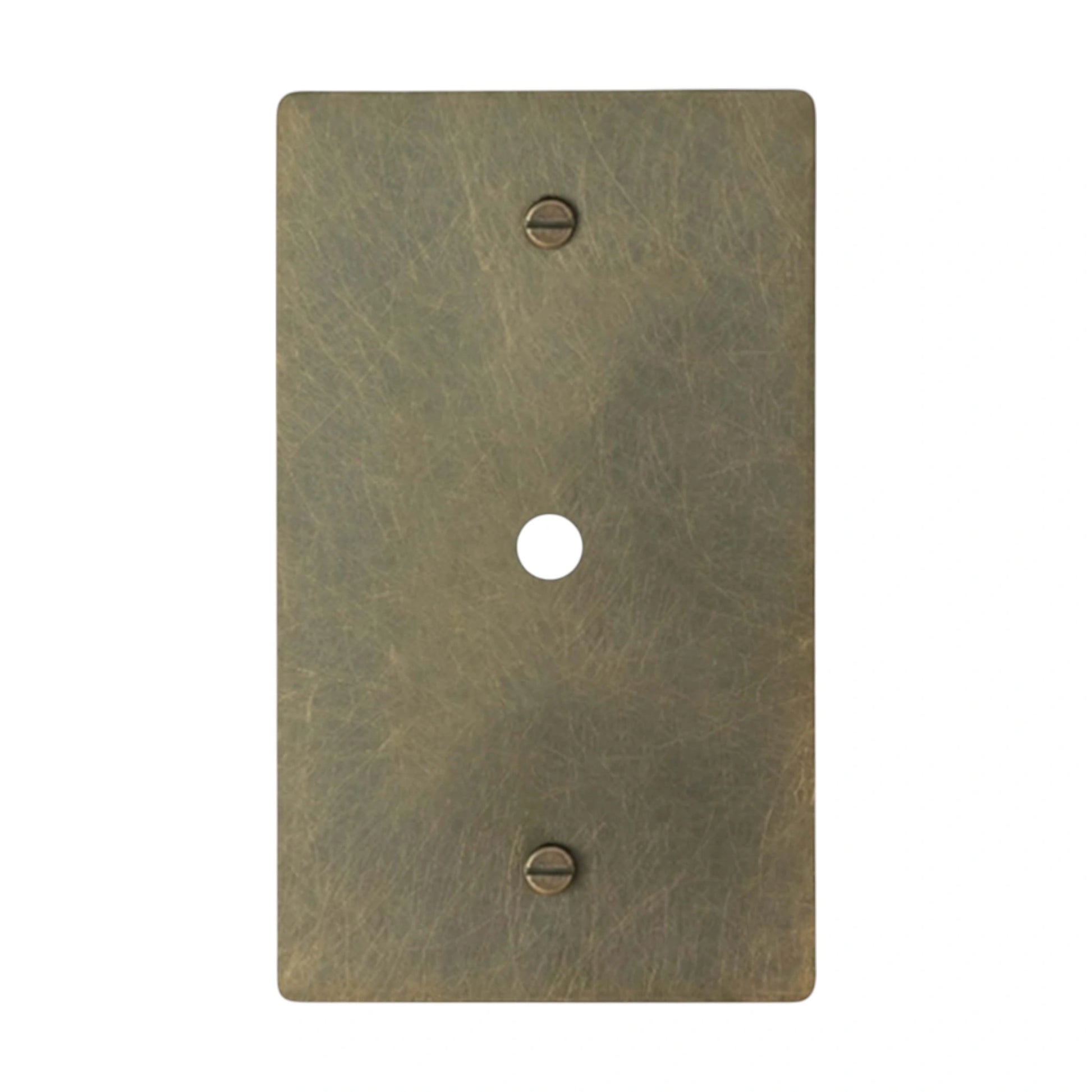 1-gang solid brass dimmer wall plate in aged bronze hand-brushed finish, rotary opening