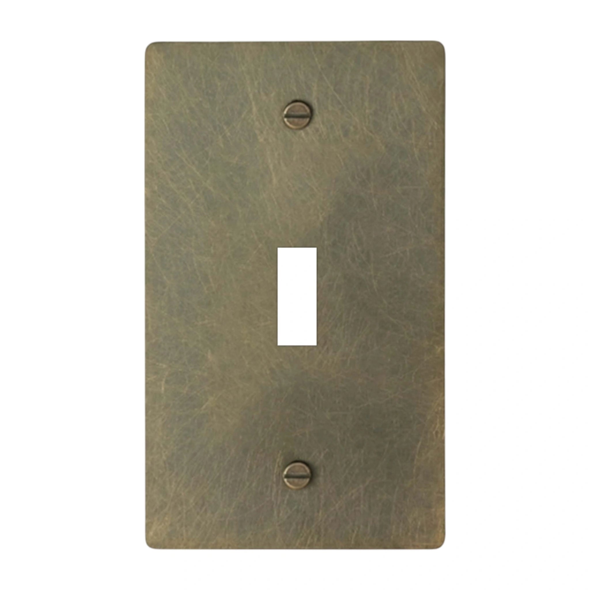 1-gang solid brass toggle wall plate in aged bronze hand-brushed finish, toggle opening