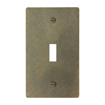 1-gang solid brass toggle wall plate in aged bronze hand-brushed finish, toggle opening