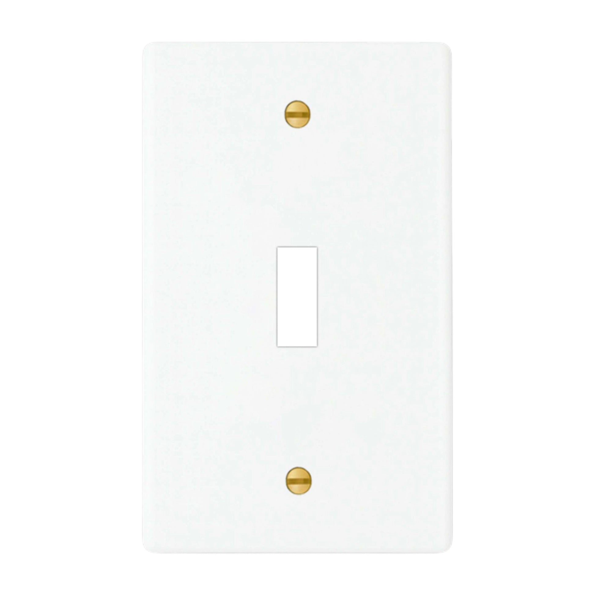 1-gang solid brass wall plate in white finish, toggle opening with brass screws