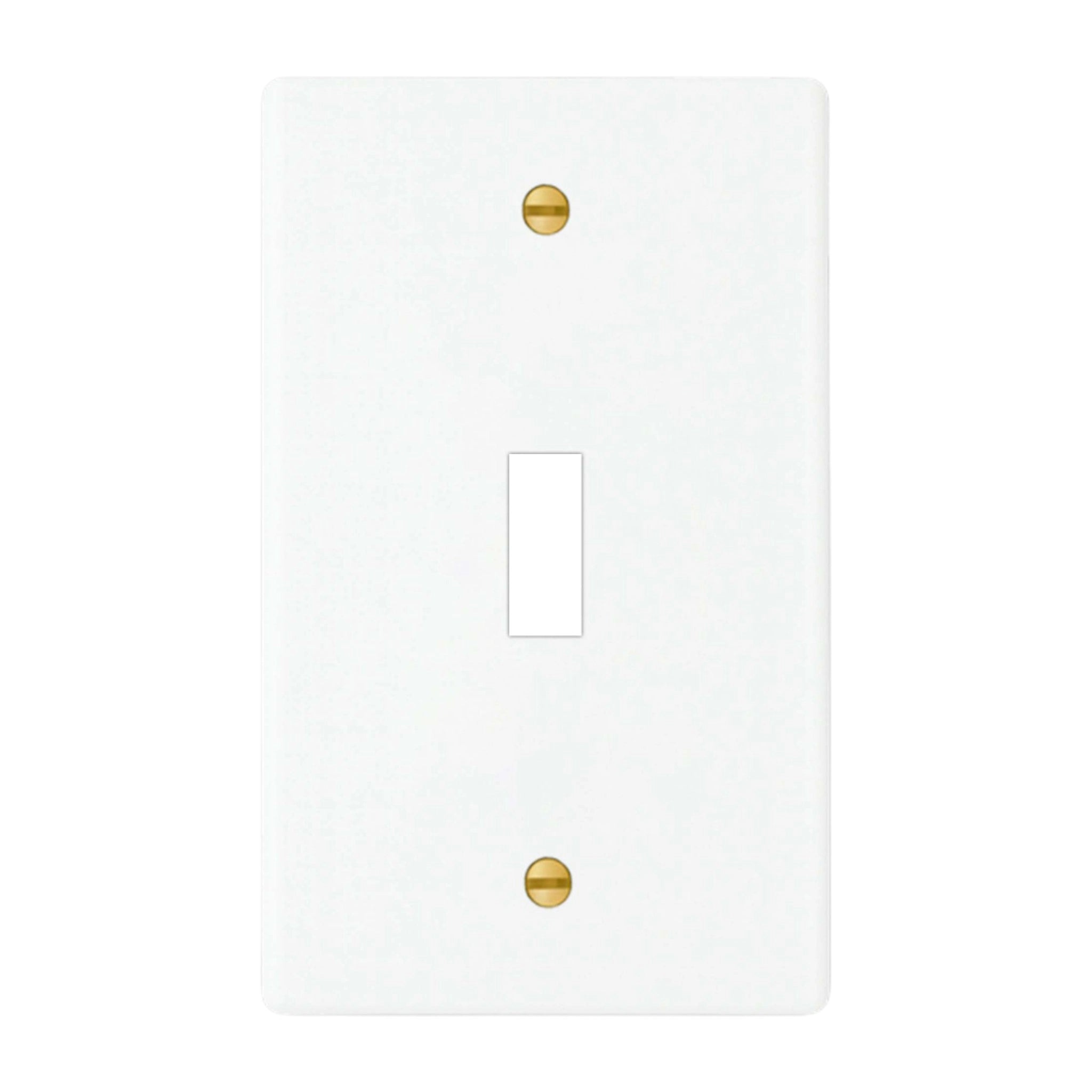 1-gang solid brass wall plate in white finish, toggle opening with brass screws