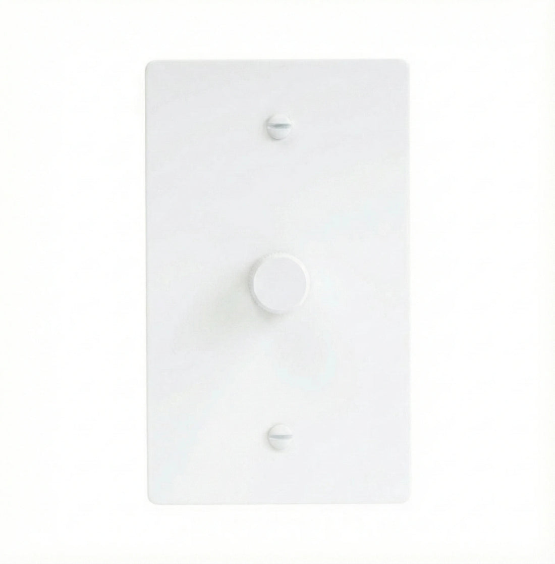 White wall plate 1 gang rotary dimmer on a white background