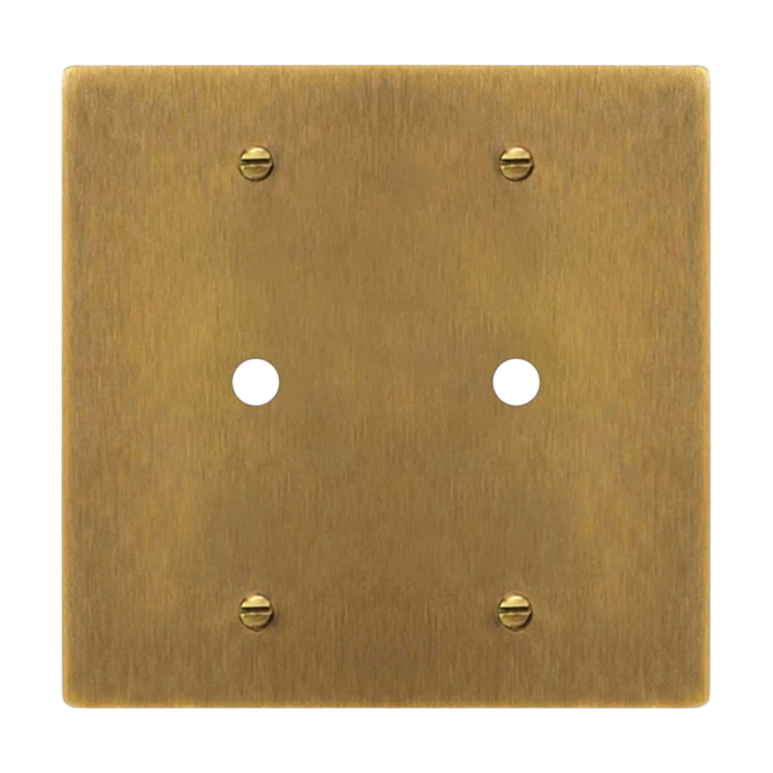 2-gang solid brass dimmer wall plate in aged bronze hand-brushed finish, double rotary opening