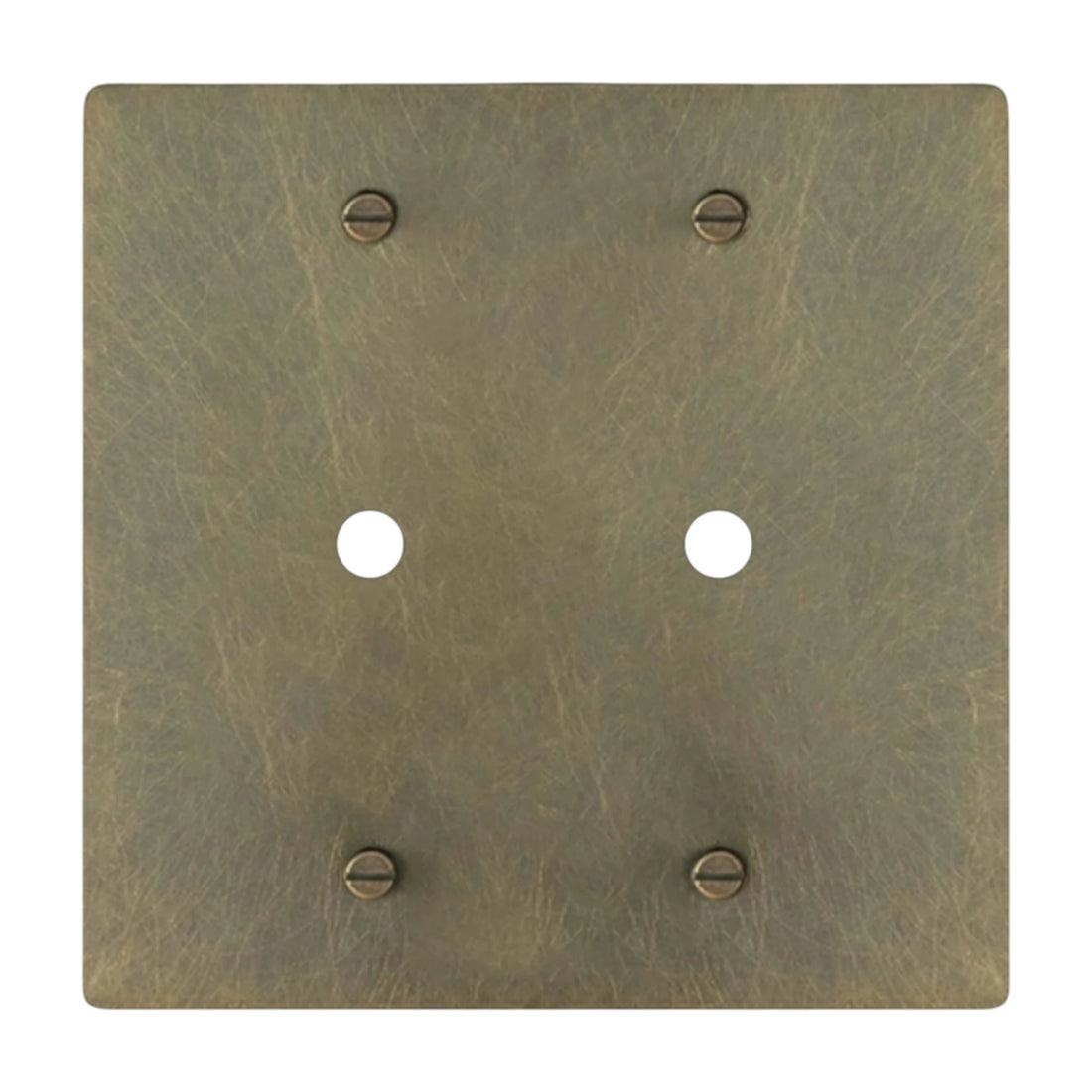 2-gang solid brass dimmer wall plate in aged bronze hand-brushed finish, double rotary opening