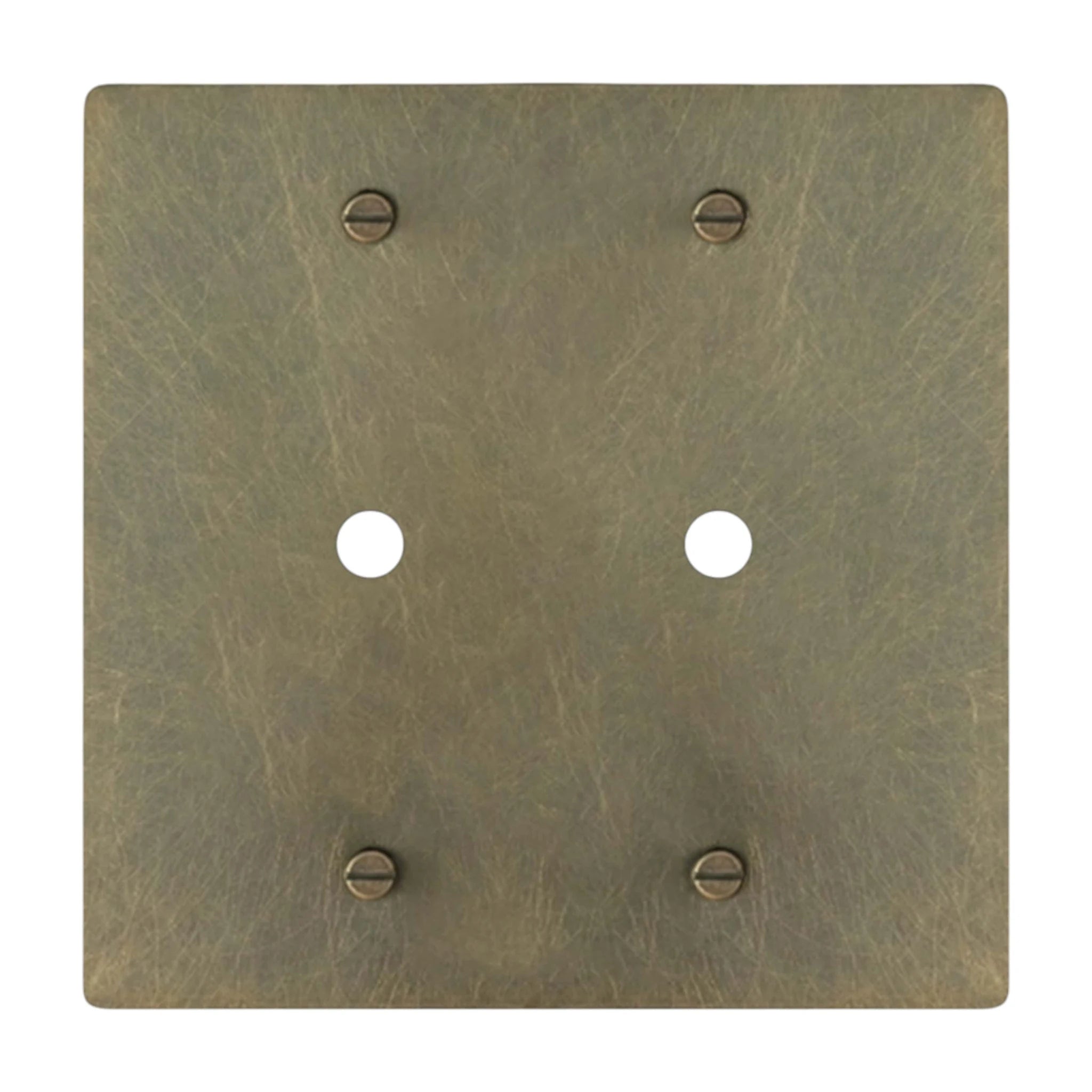 2-gang solid brass dimmer wall plate in aged bronze hand-brushed finish, double rotary opening