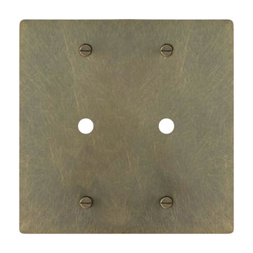 2-gang solid brass dimmer wall plate in aged bronze hand-brushed finish, double rotary opening