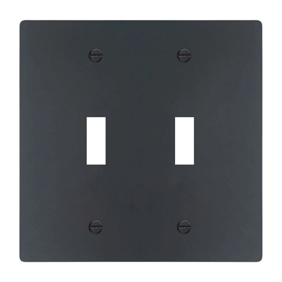 2-gang solid brass wall plate in matte black finish, double toggle opening