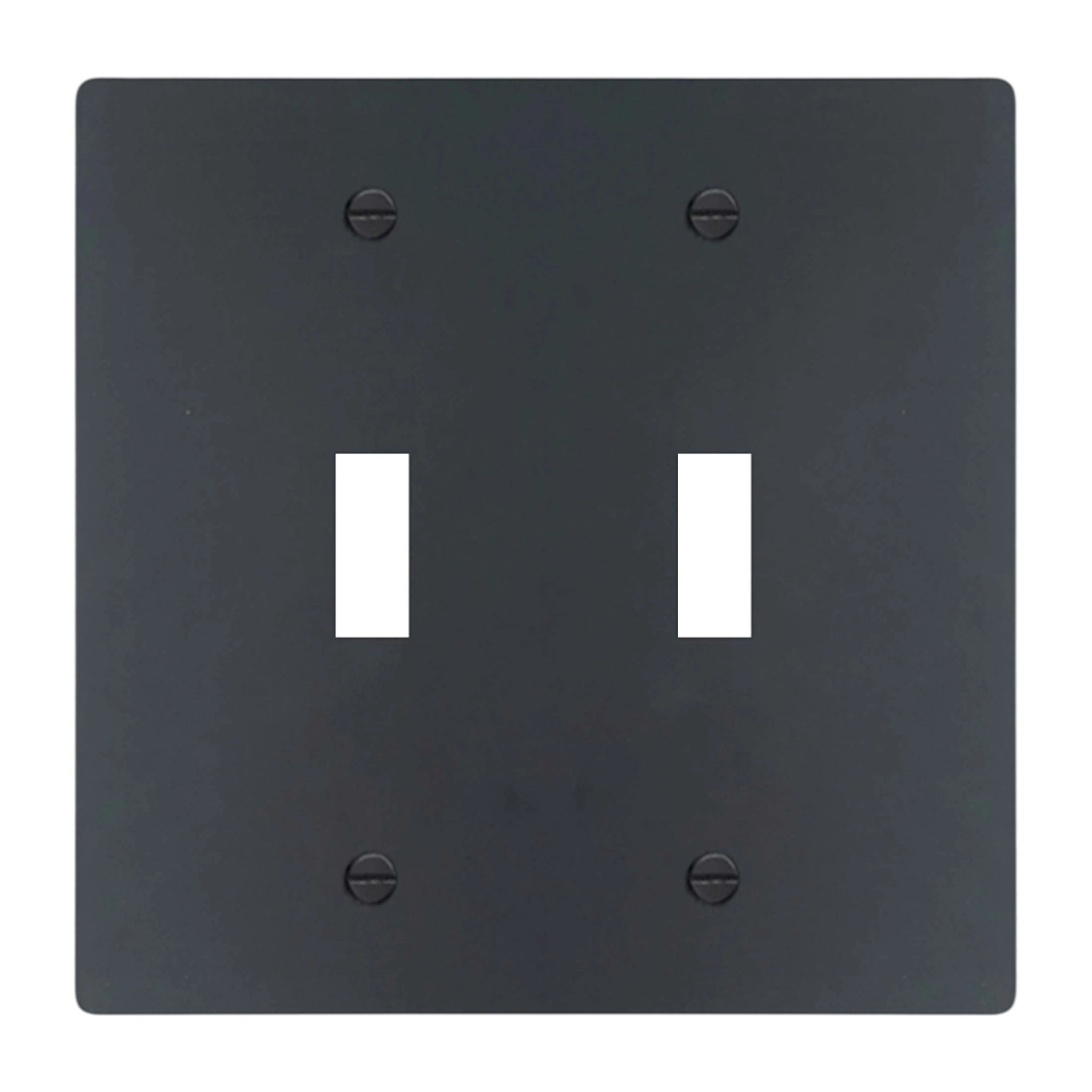2-gang solid brass wall plate in matte black finish, double toggle opening