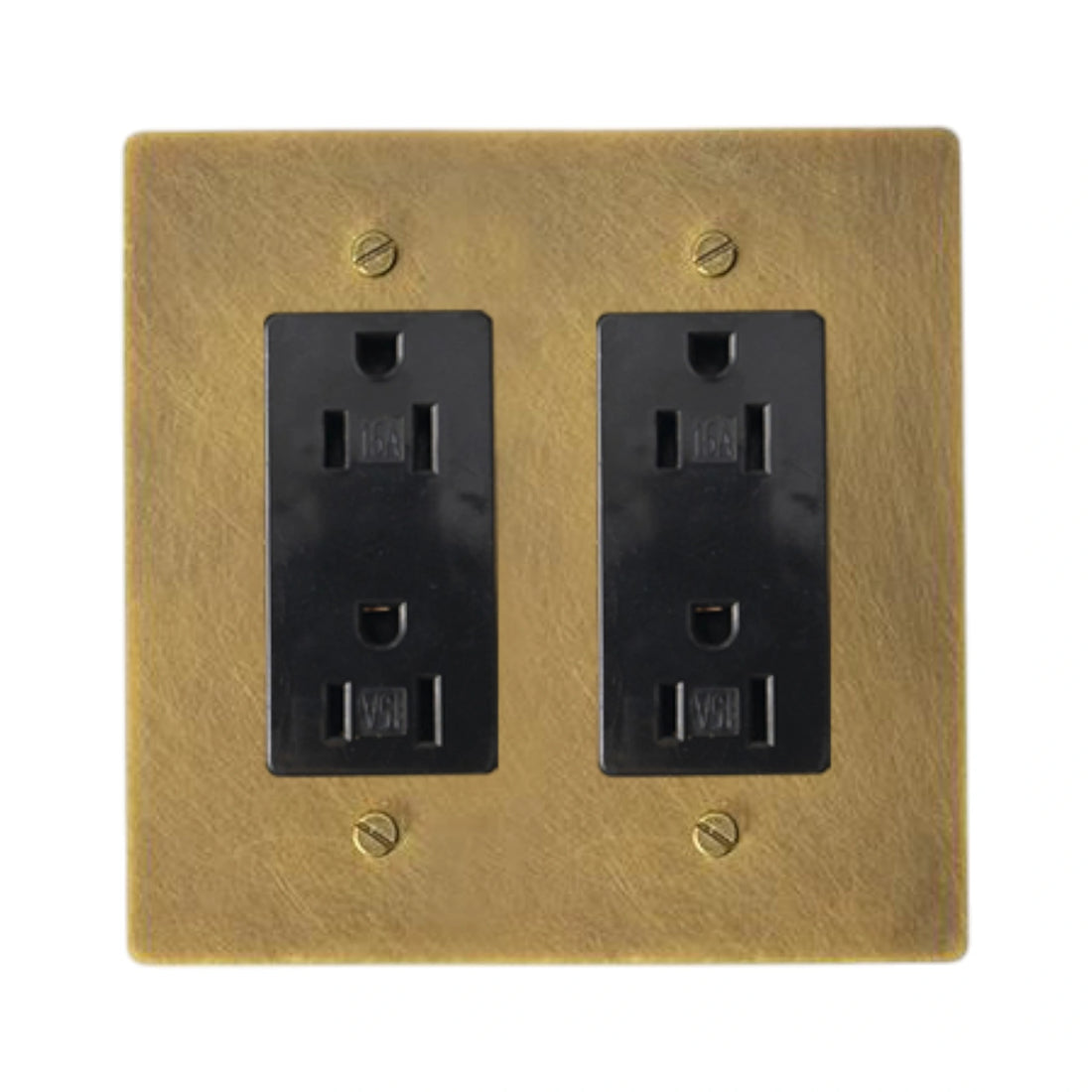 Aged bronze Solid brass 2-gang duplex outlet with TR receptacles – GetSwitches on a white background