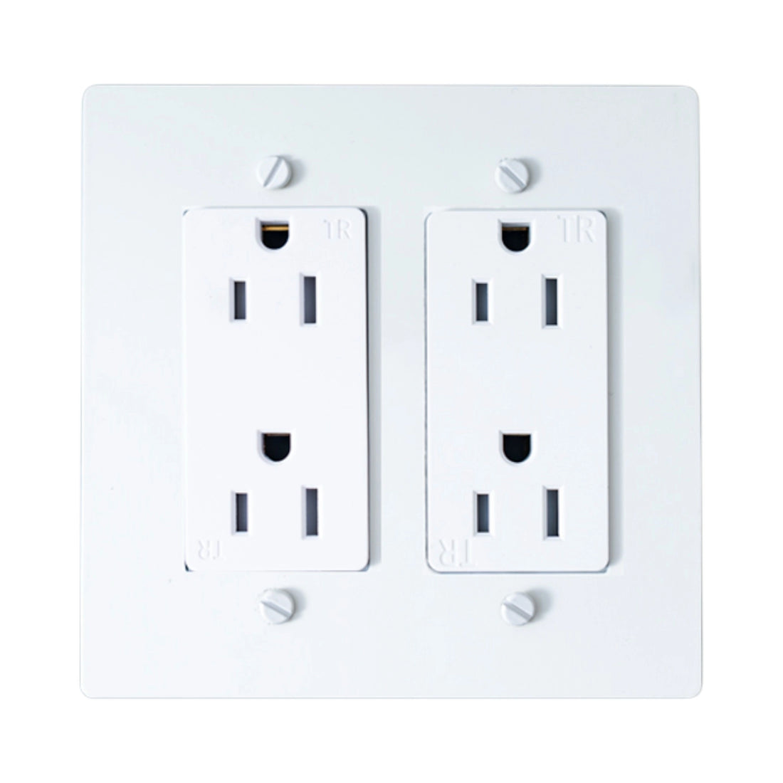 Two white electrical outlets on a white background