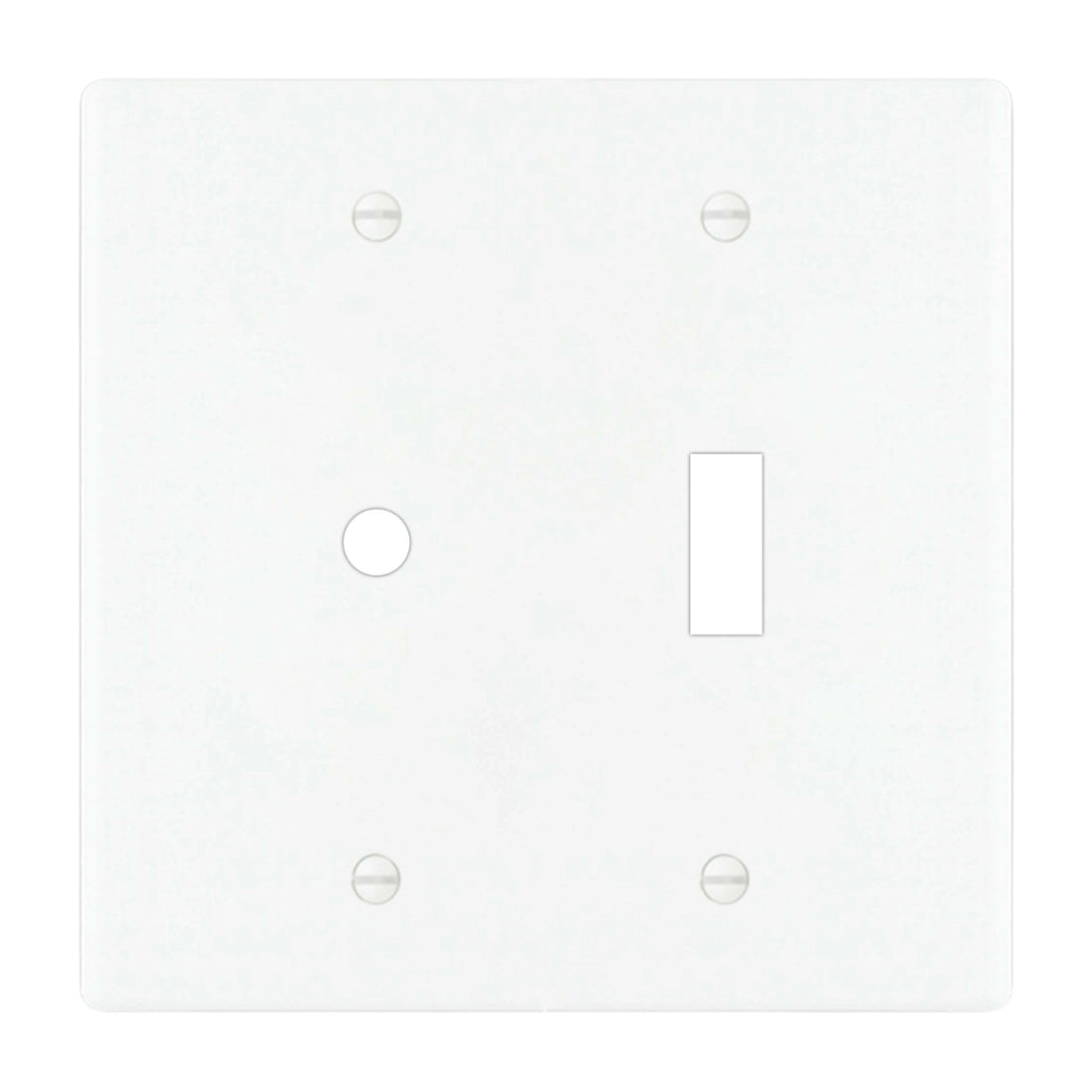 2-gang solid brass wall plate in white finish, rotary dimmer plus toggle opening