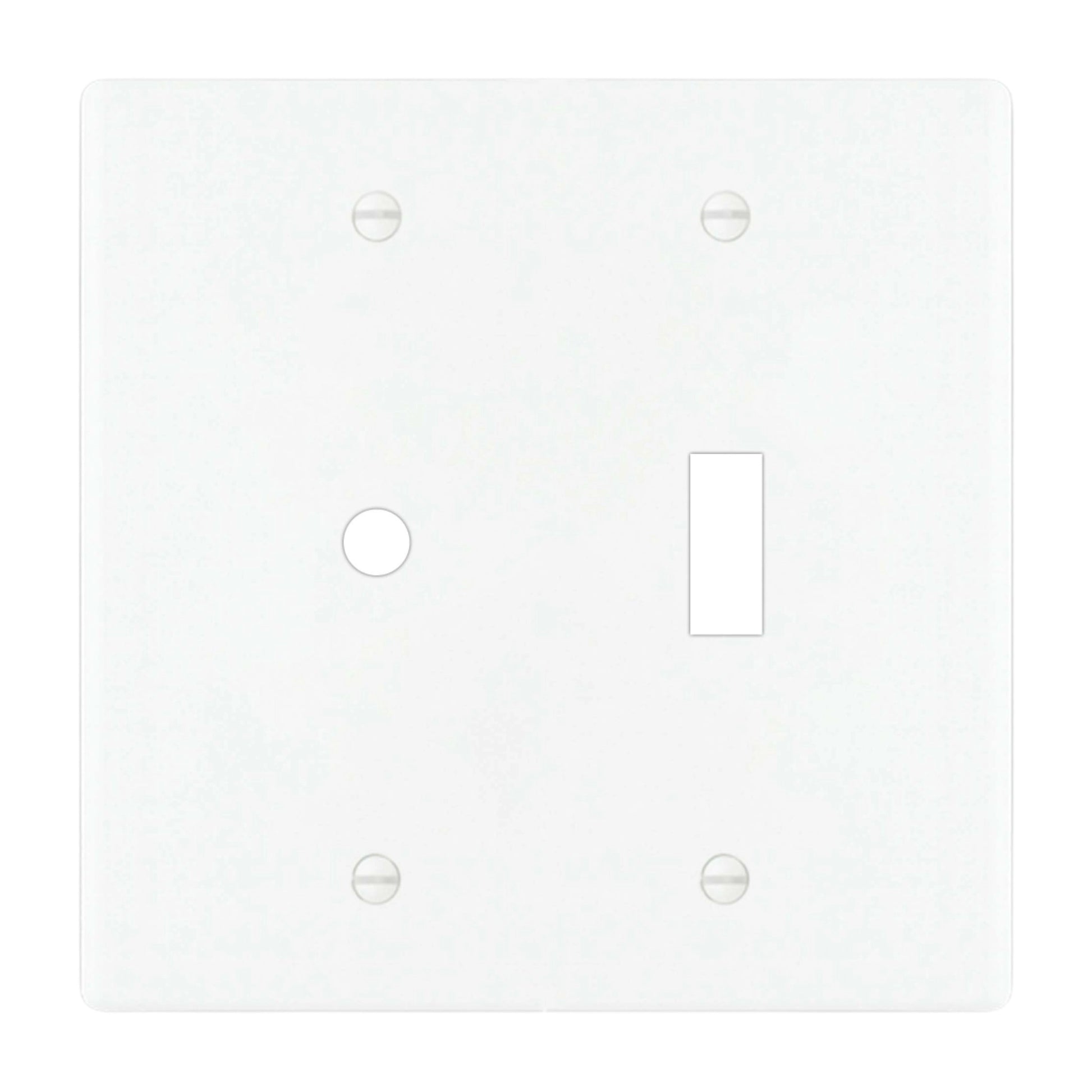 2-gang solid brass wall plate in white finish, rotary dimmer plus toggle opening