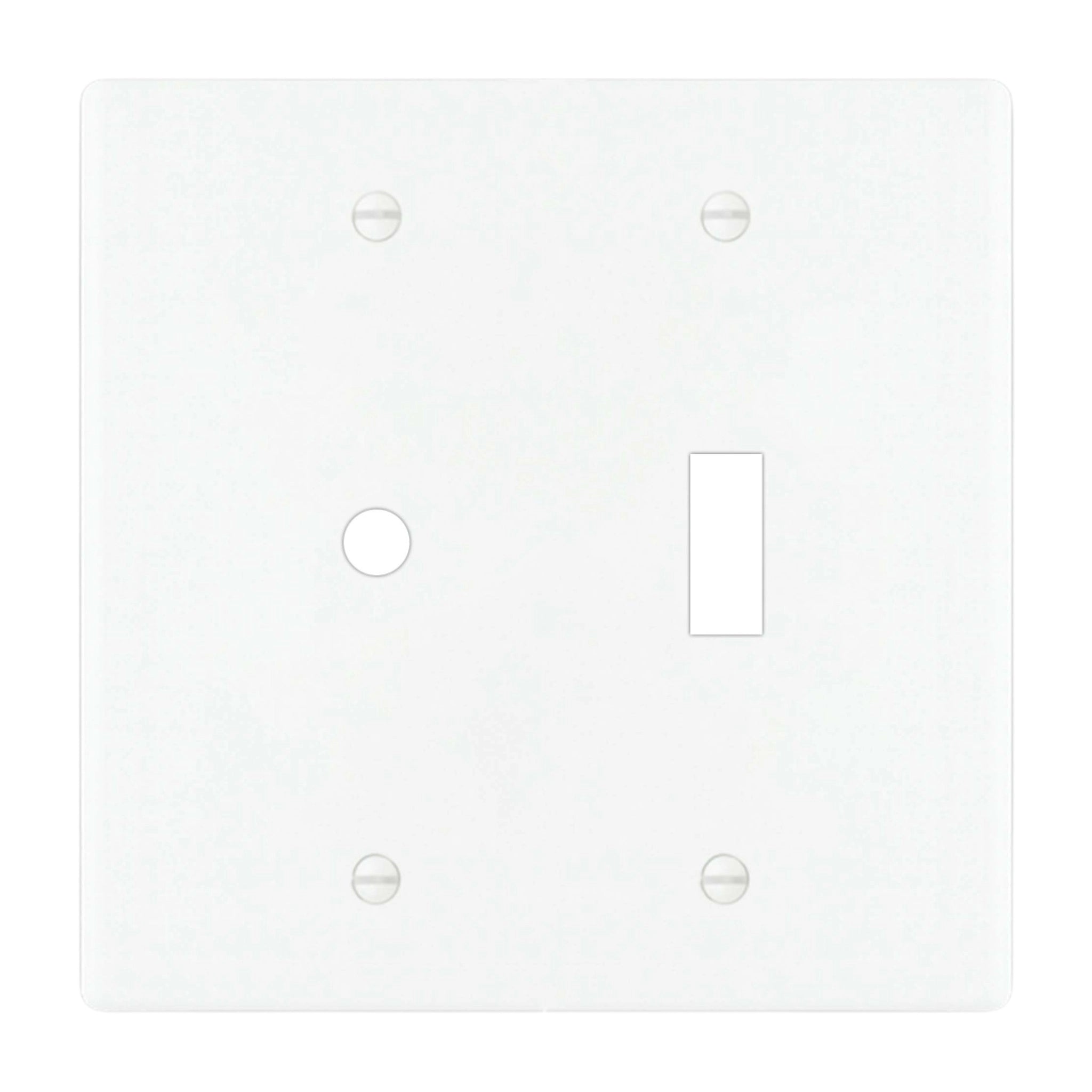 2-gang solid brass wall plate in white finish, rotary dimmer plus toggle opening