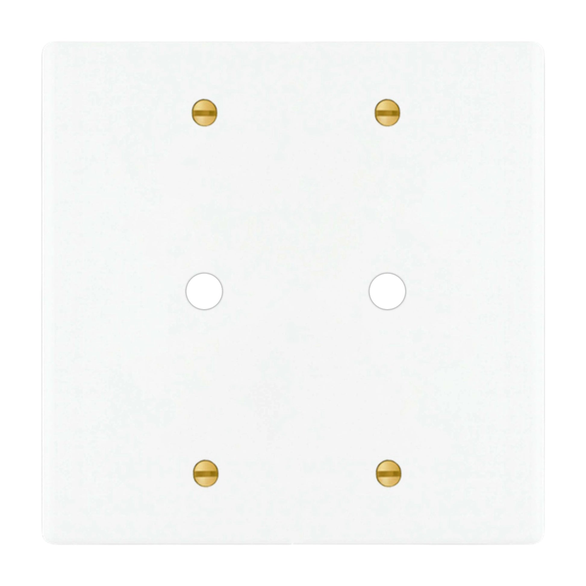 White wall plate with gold screws on a white background