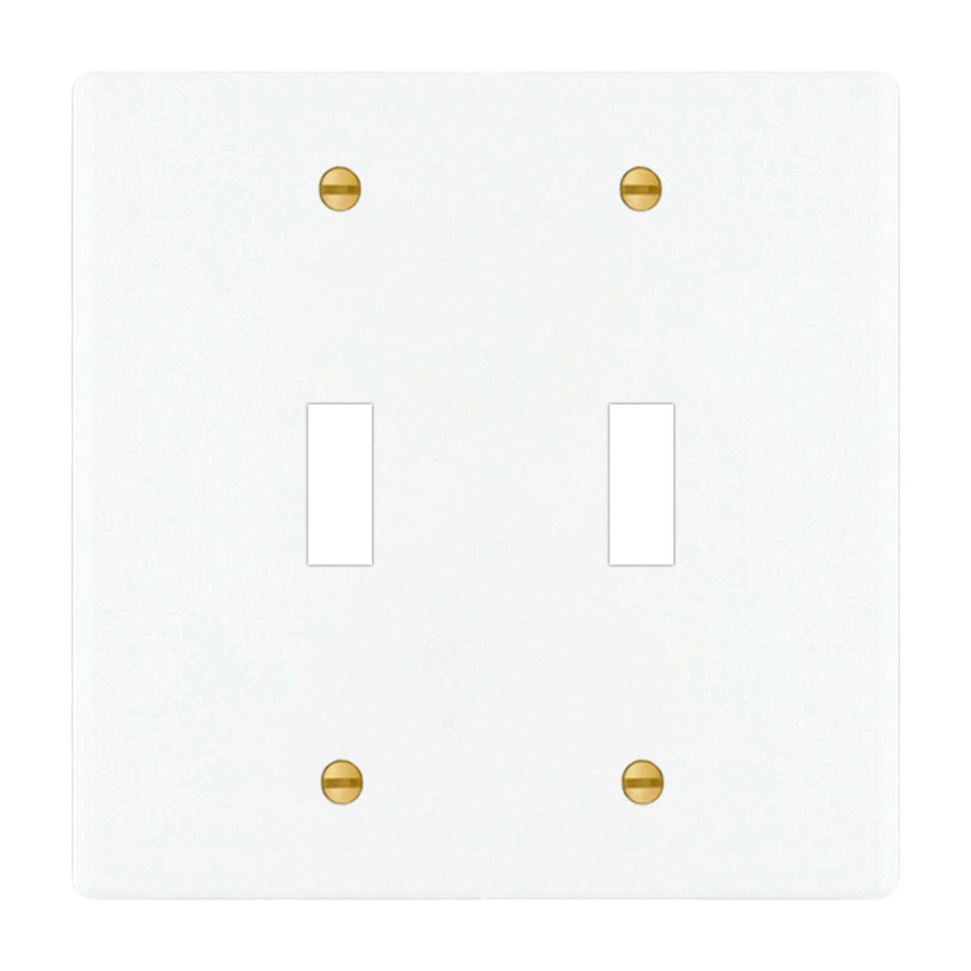 2-gang solid brass wall plate in white finish, double toggle opening