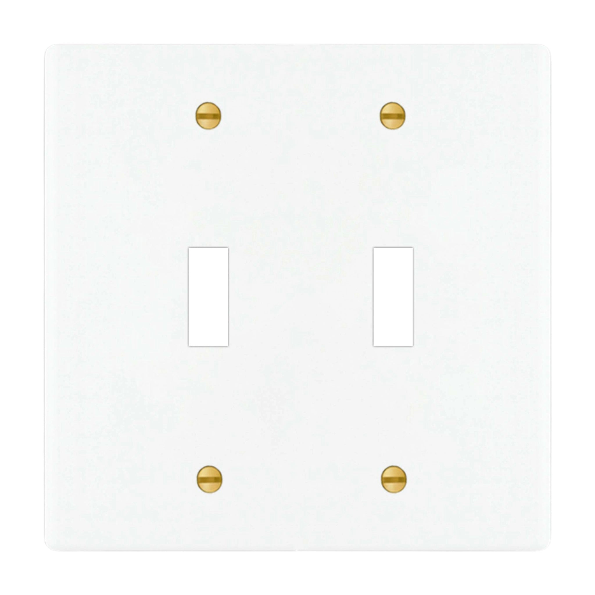 2-gang solid brass wall plate in white finish, double toggle opening