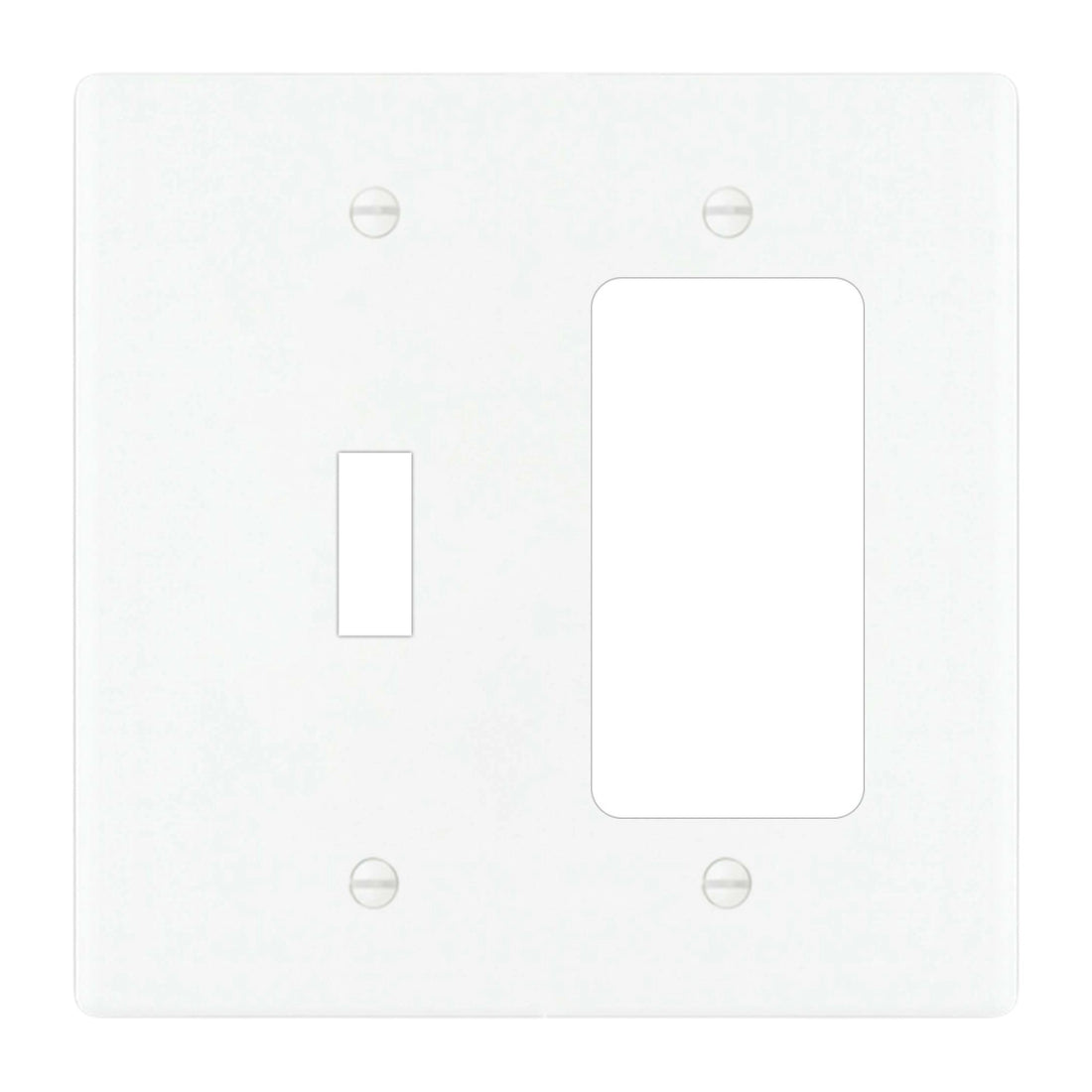 2-gang solid brass wall plate in white finish, toggle plus decora outlet opening