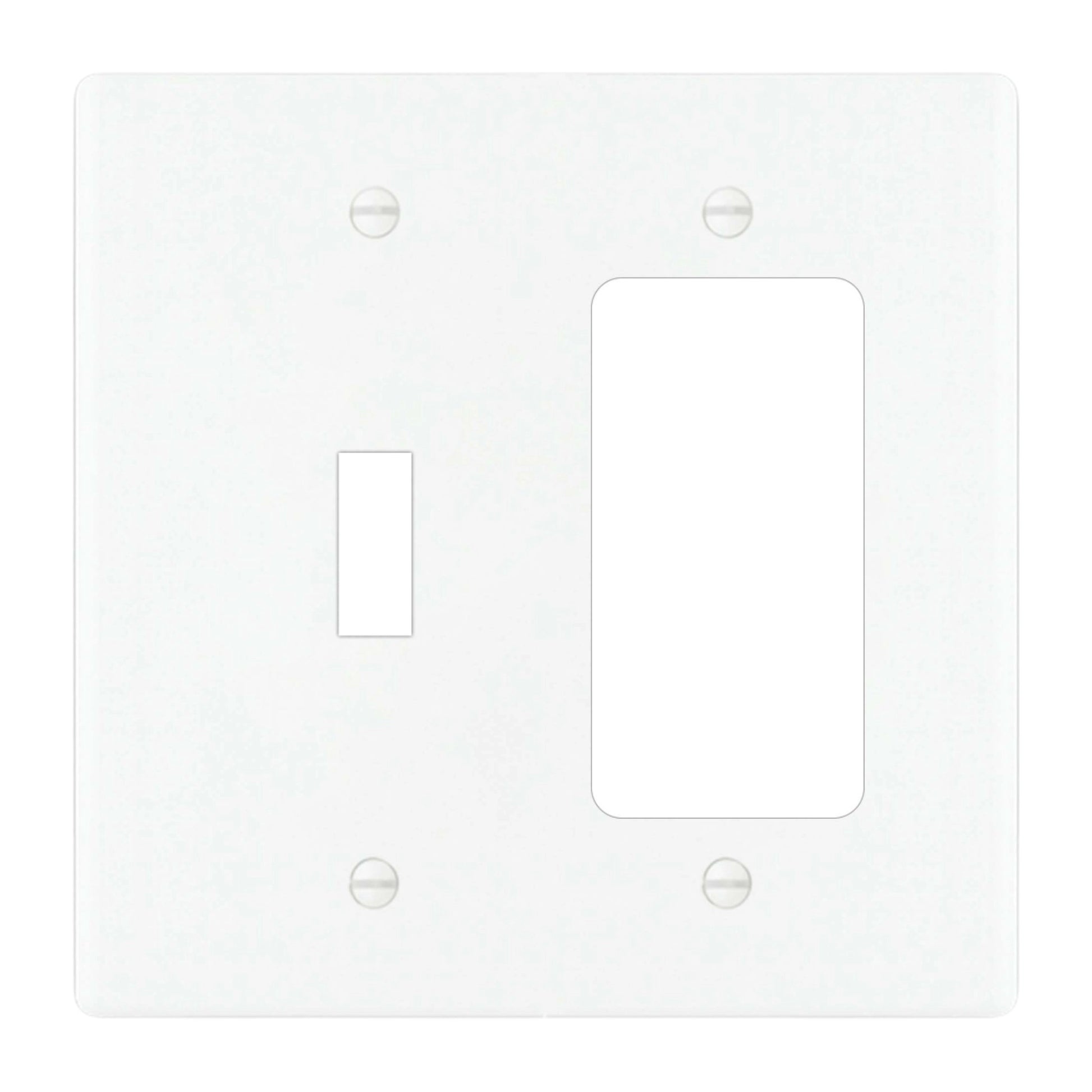 2-gang solid brass wall plate in white finish, toggle plus decora outlet opening