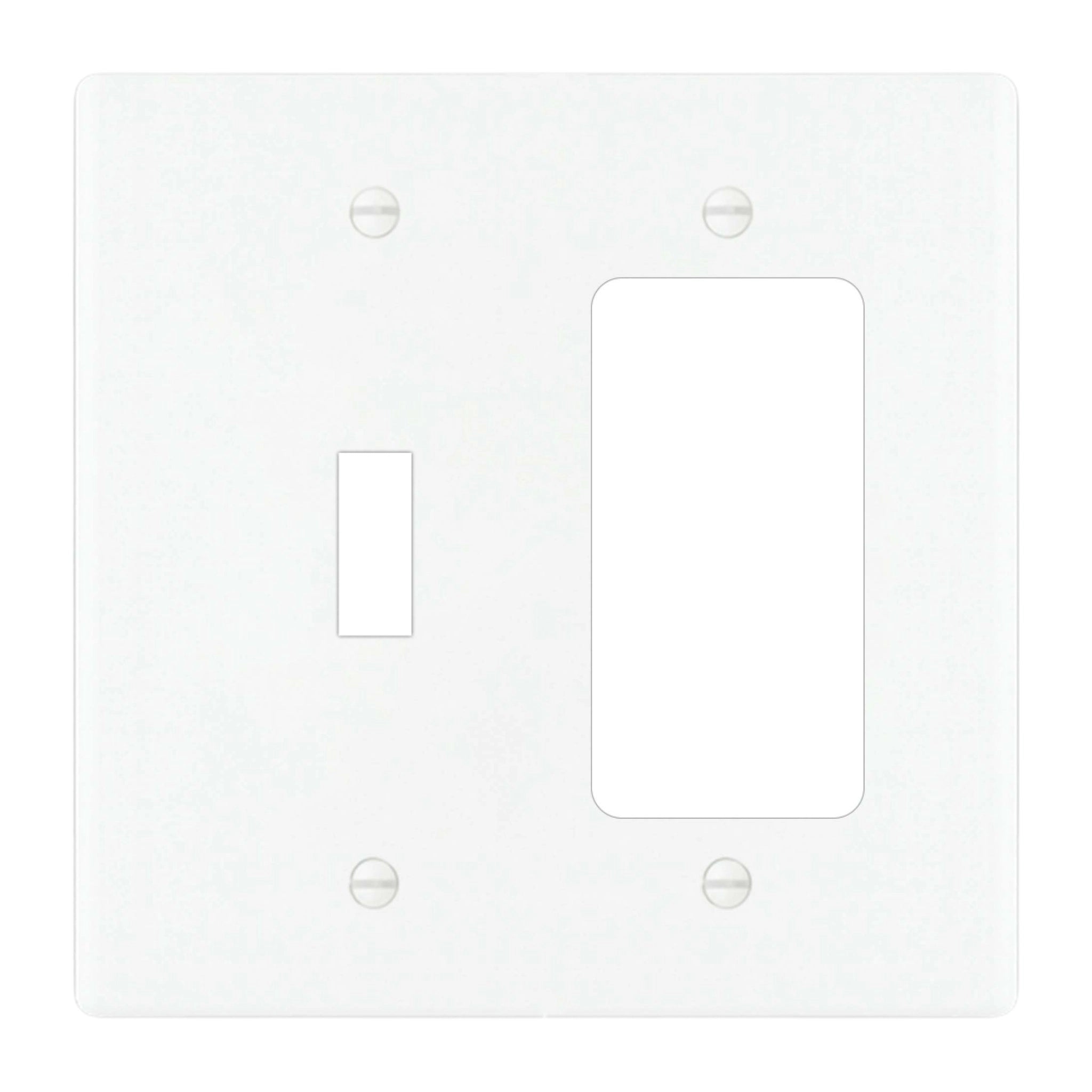 2-gang solid brass wall plate in white finish, toggle plus decora outlet opening