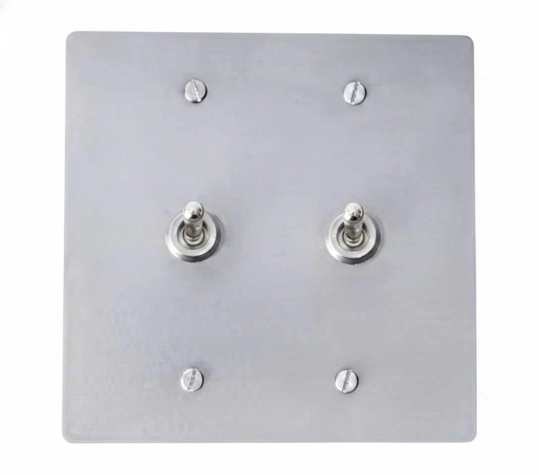 2-gang solid brass retro toggle light switch in stainless steel finish