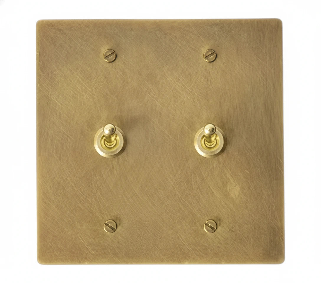 2-gang solid brass retro toggle light switch in antique brass finish