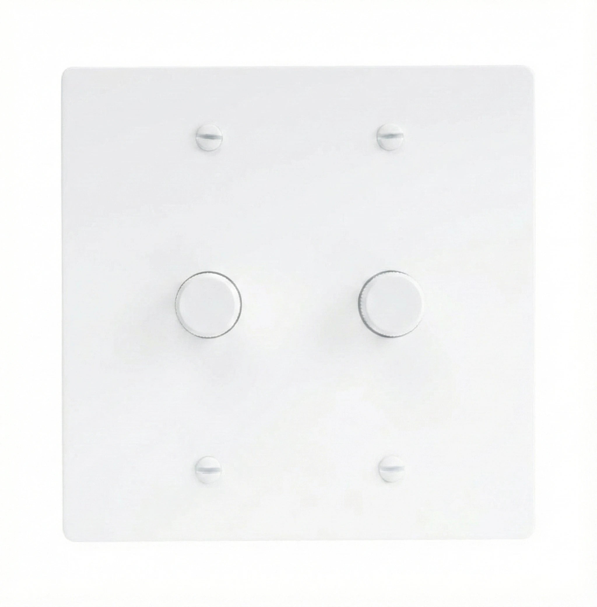 White wall plate with two rotary dimmers on a white background