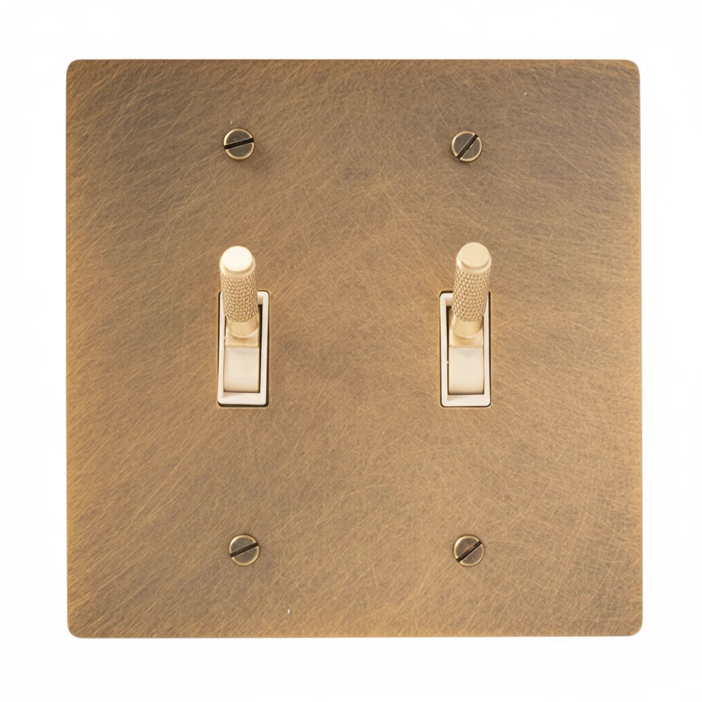 2-Gang Solid Brass Knurled Toggle Light Switch