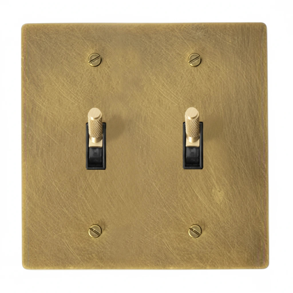 2-Gang Solid Brass Knurled Toggle Light Switch