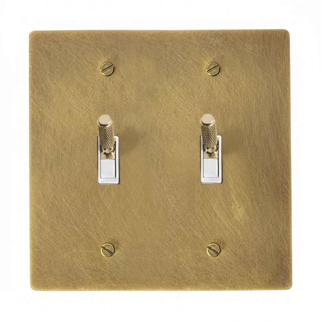 2-Gang Solid Brass Knurled Toggle Light Switch