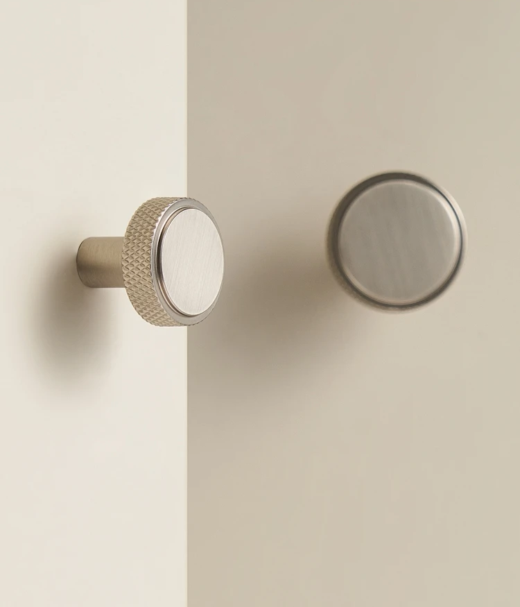 Solid Brass Knurled Knob – Brushed Nickel Luxury Cabinet Handle
