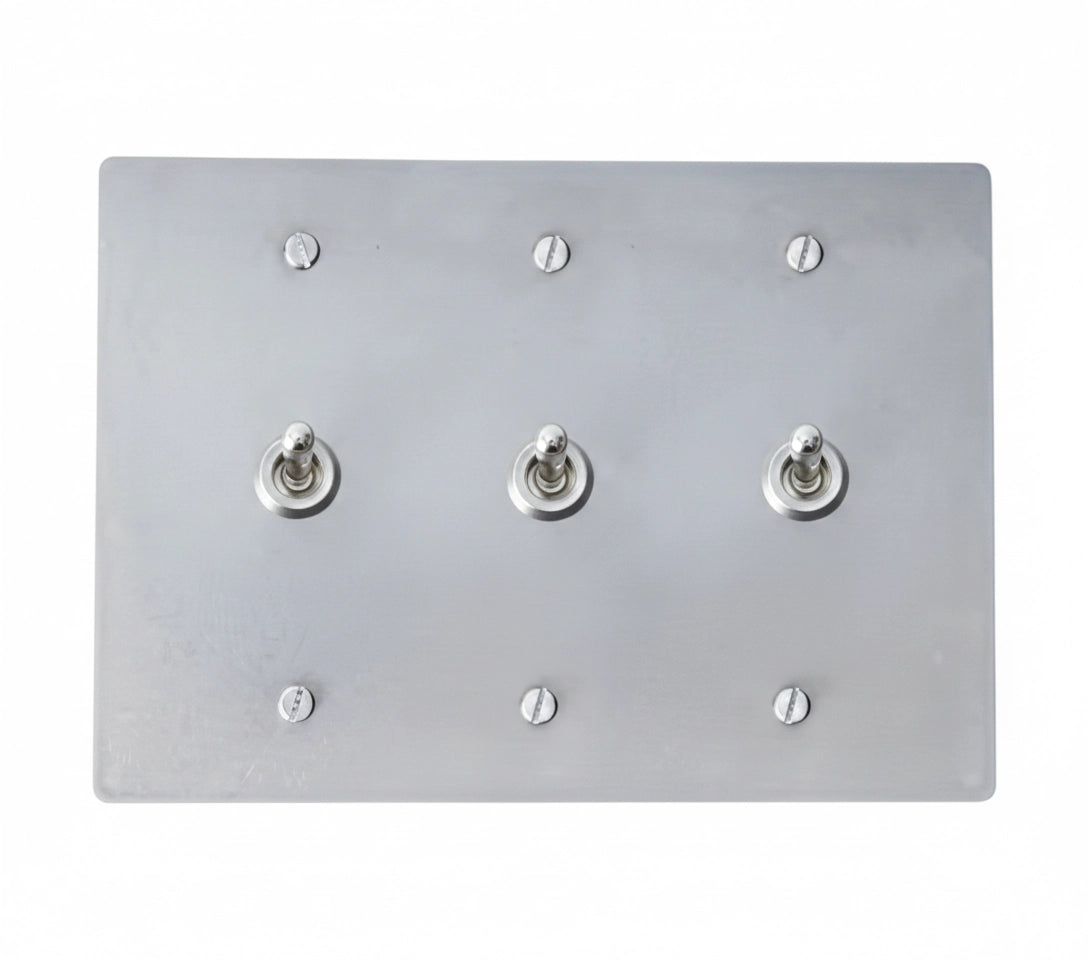 3-gang solid brass retro toggle light switch in stainless steel finish
