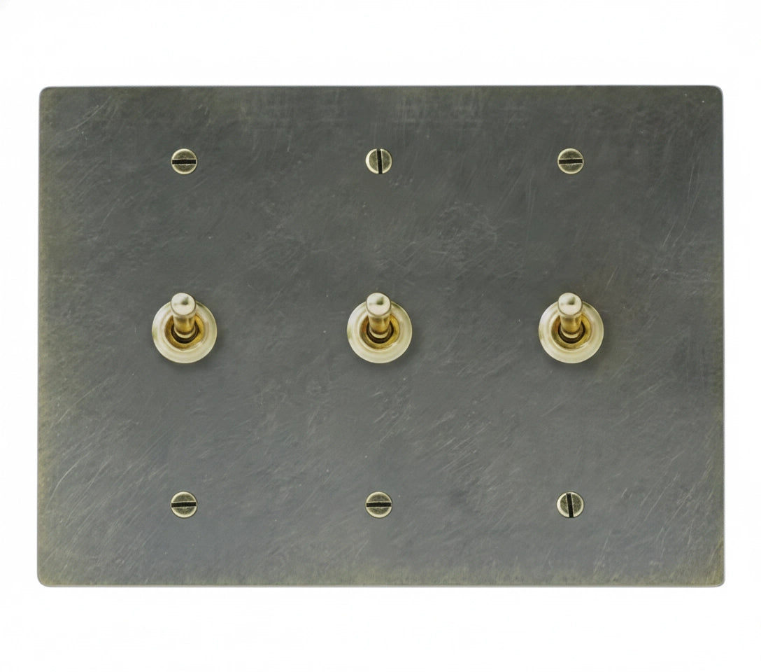 3-gang solid brass retro toggle light switch in satin brass finish