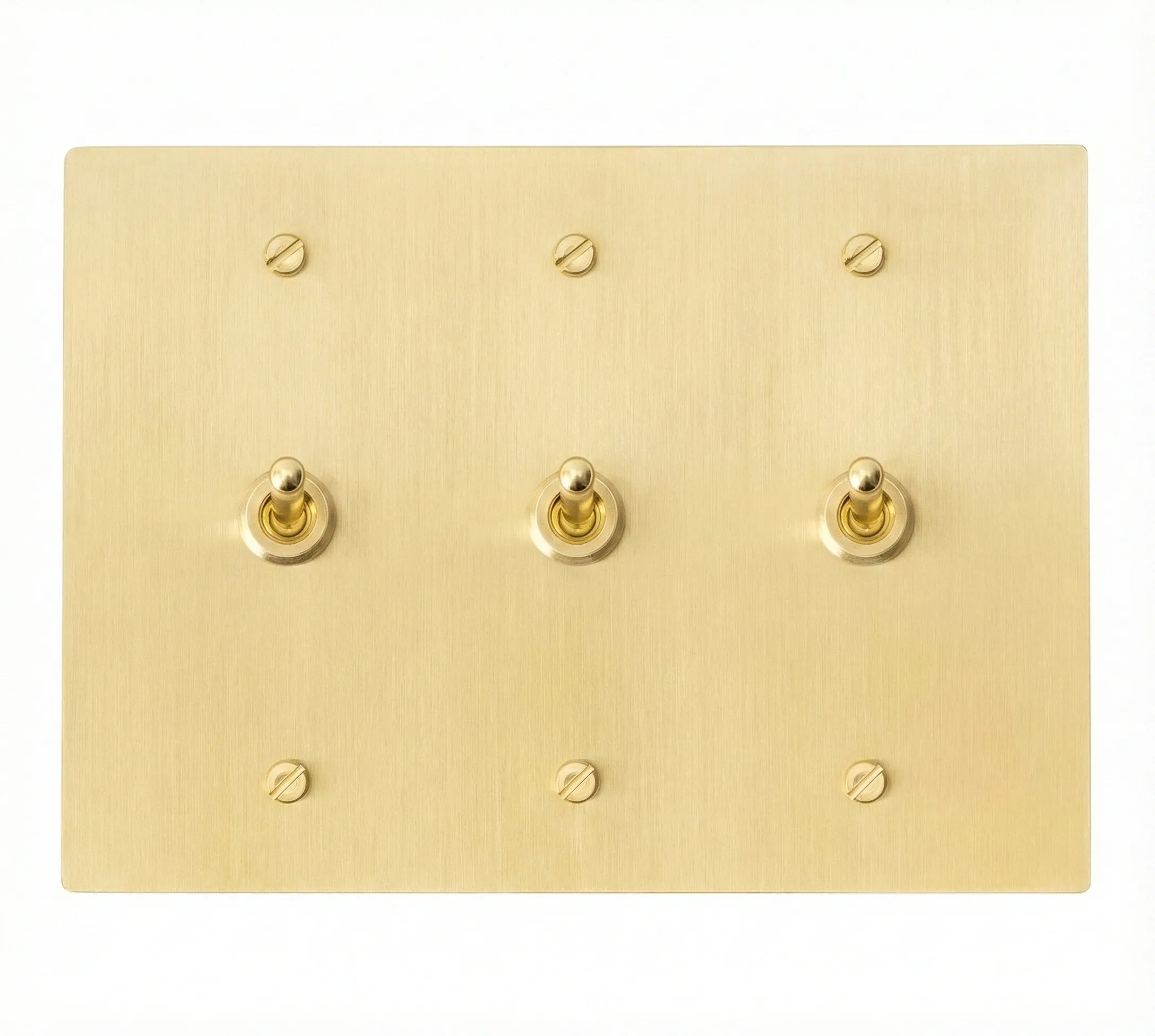 3-gang solid brass retro toggle light switch in satin brass finish