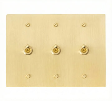 3-gang solid brass retro toggle light switch in satin brass finish