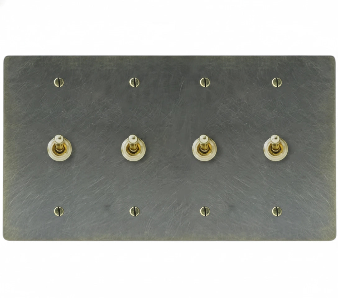 4-gang solid brass retro toggle light switch in oil-rubbed bronze finish