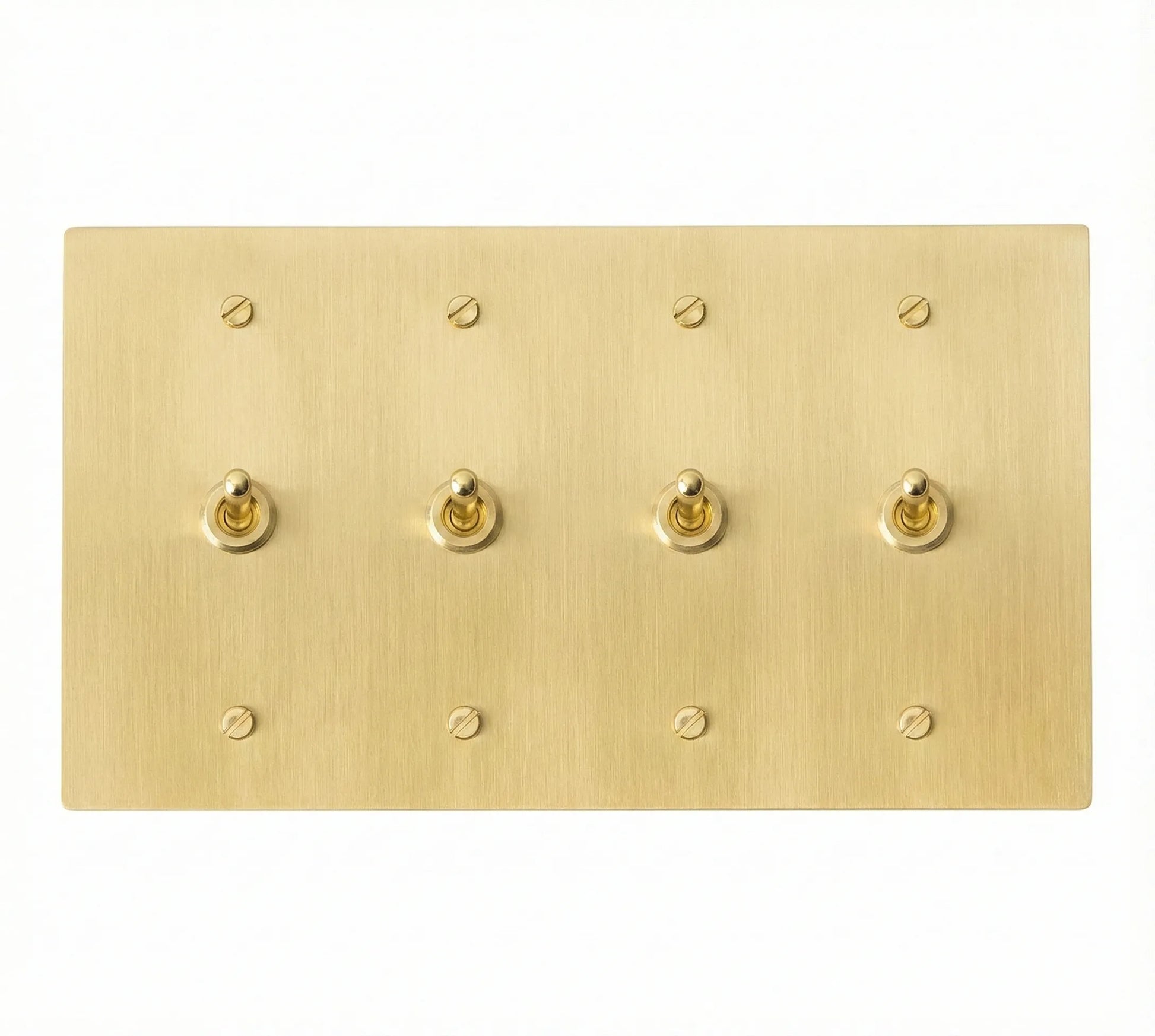 4-gang solid brass retro toggle light switch in satin brass finish