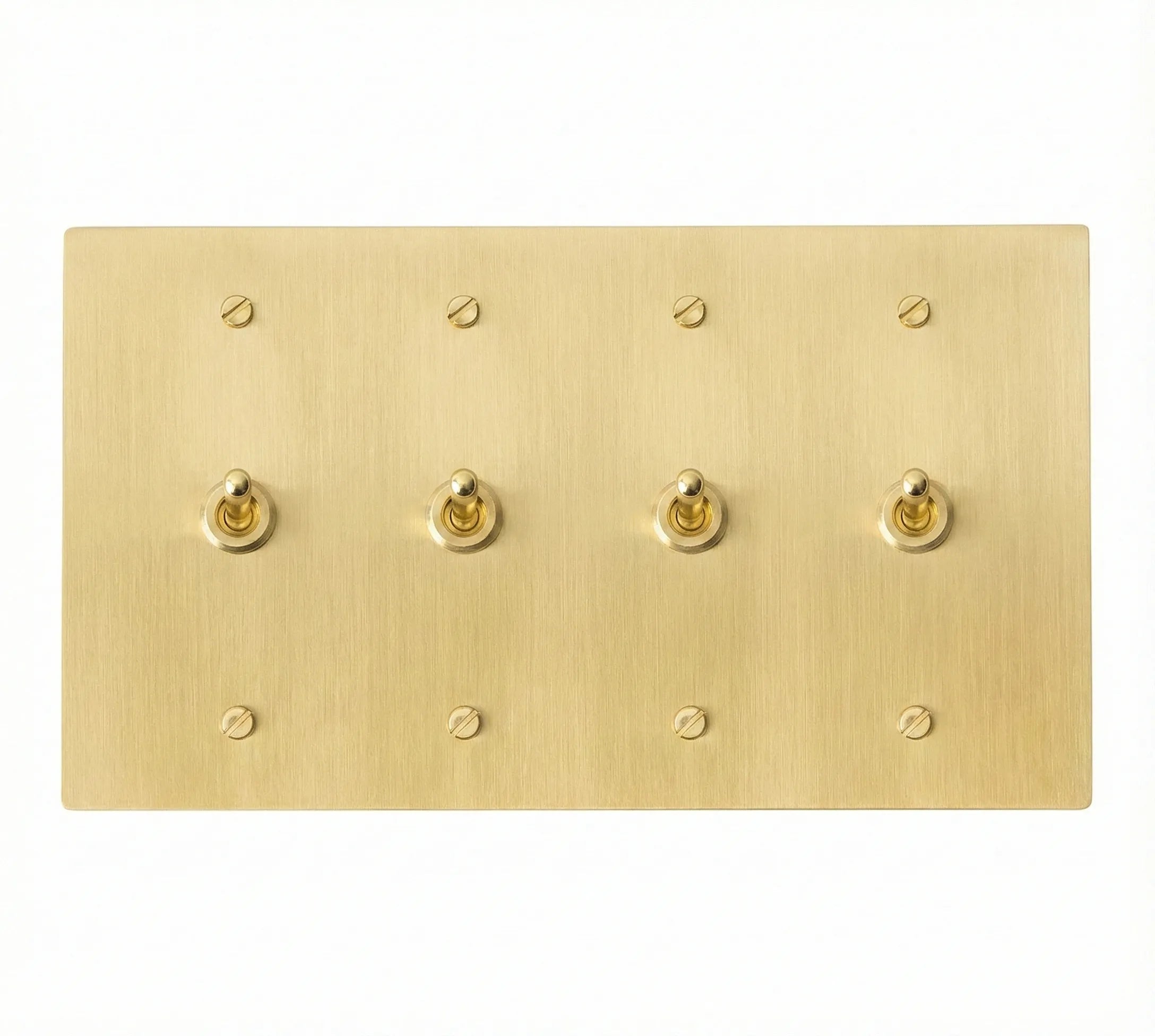 4-gang solid brass retro toggle light switch in satin brass finish