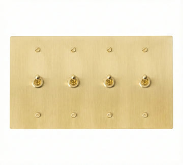 4-gang solid brass retro toggle light switch in satin brass finish