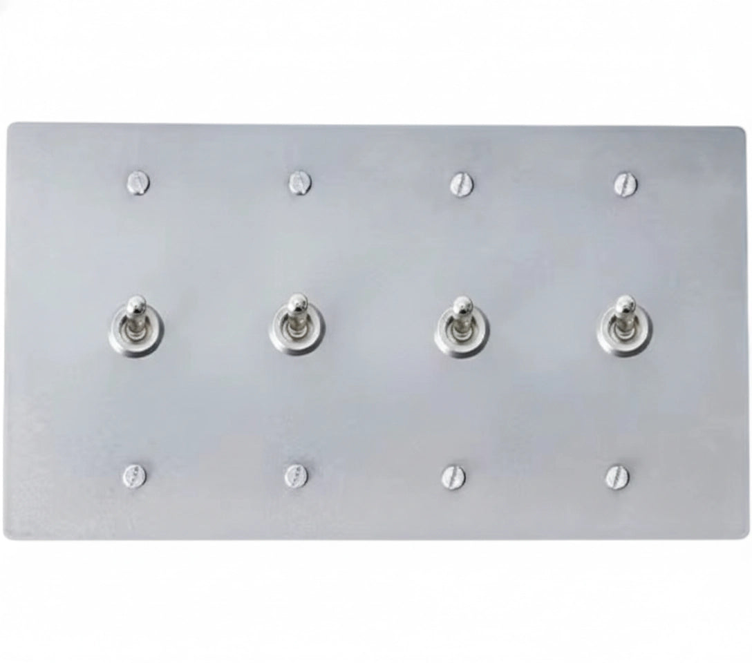 4-gang solid brass retro toggle light switch in stainless steel finish
