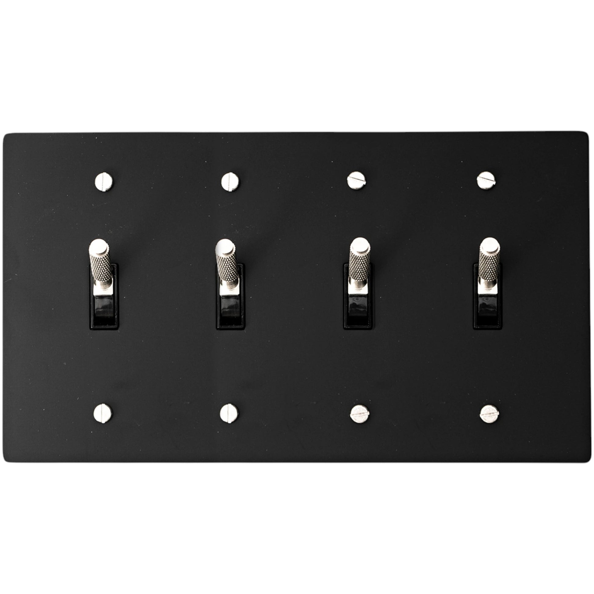 Matte black 4-gang knurled toggle switch plate