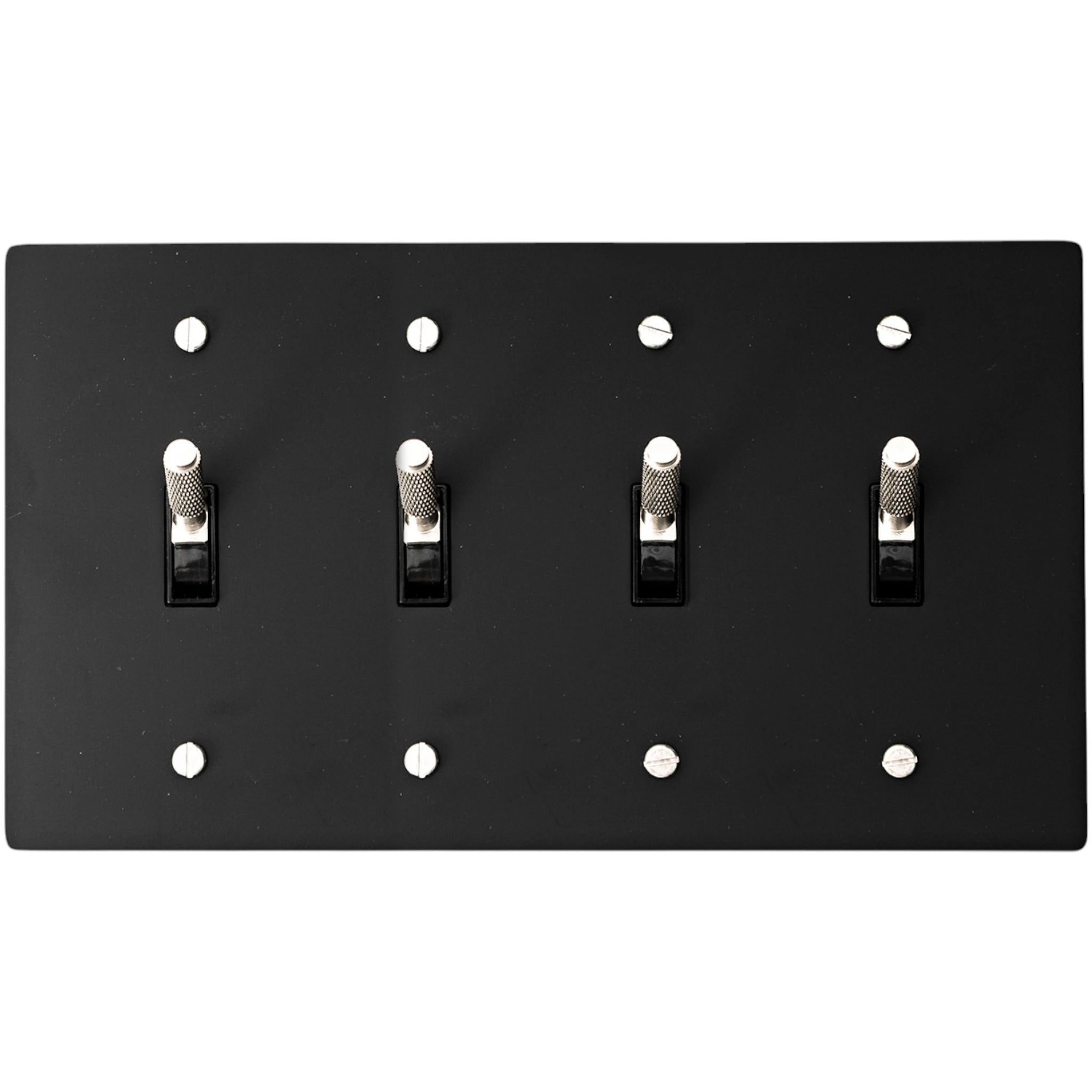 Matte black 4-gang knurled toggle switch plate