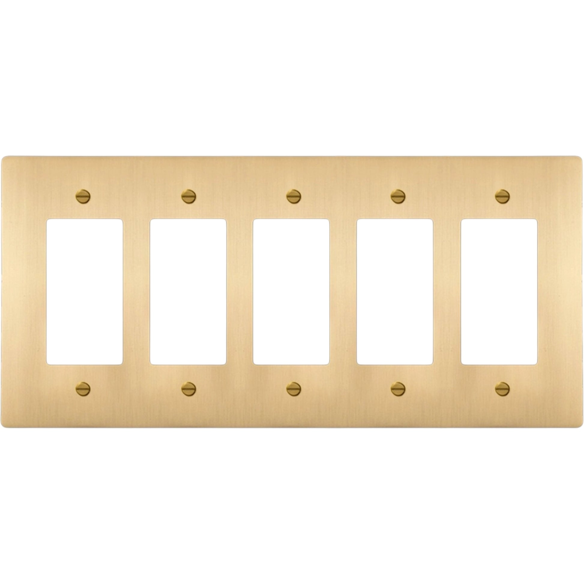 5-gang solid brass Decora wall plate in Satin Brass finish
