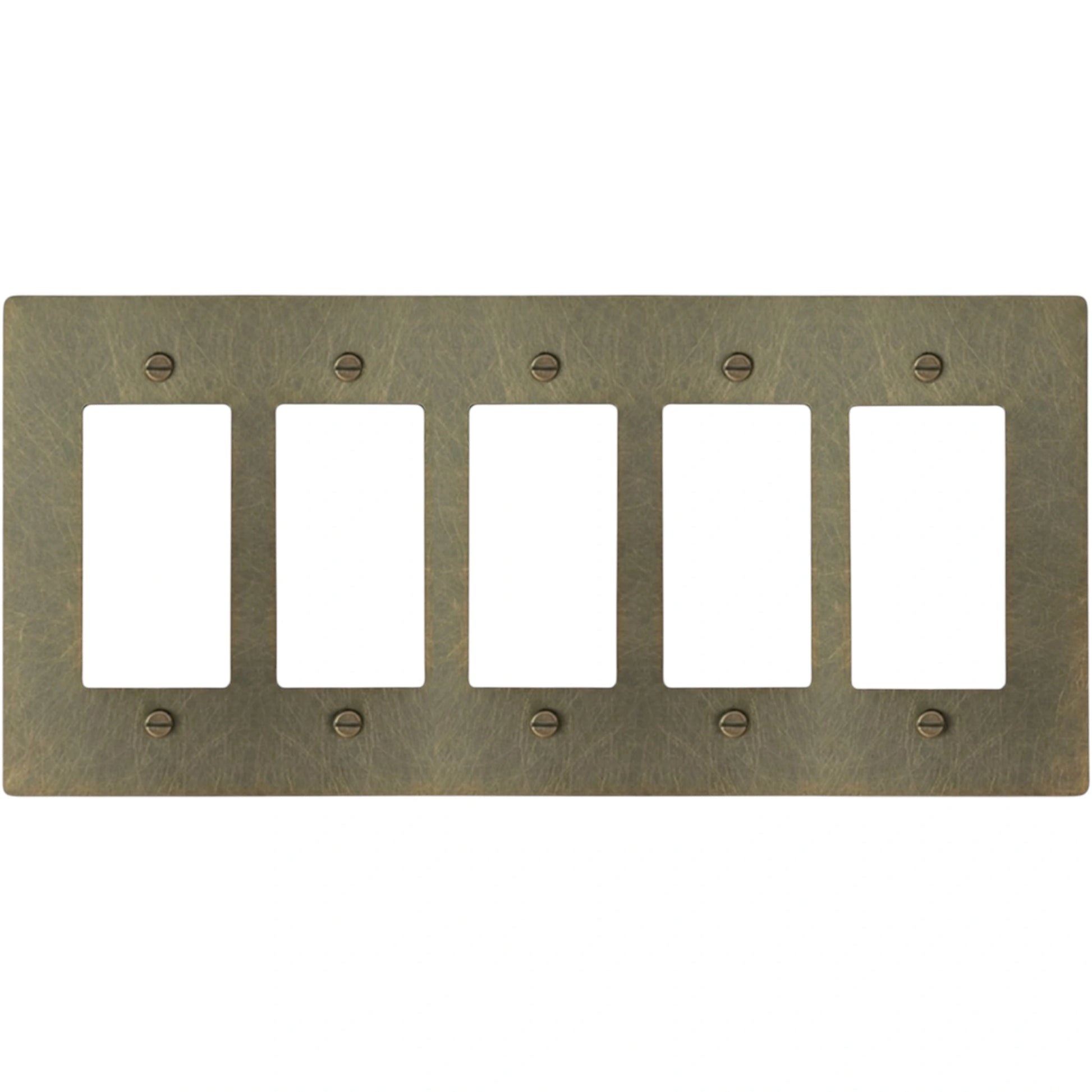 5-gang solid brass Decora wall plate in Aged Bronze (hand-brushed) finish
