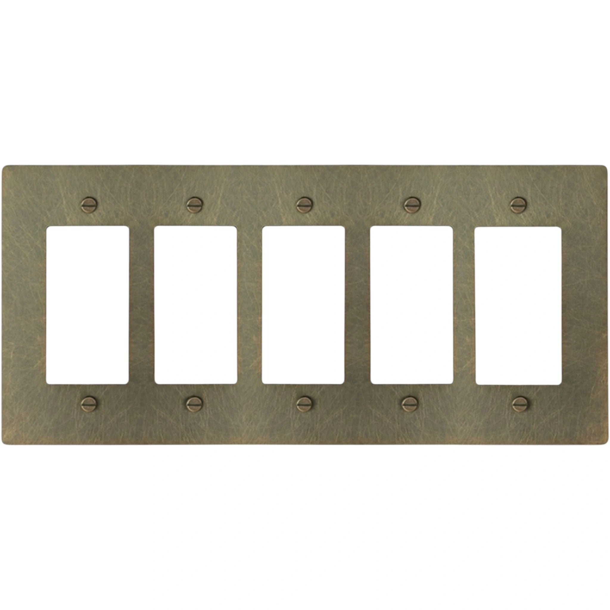 5-gang solid brass Decora wall plate in Aged Bronze (hand-brushed) finish