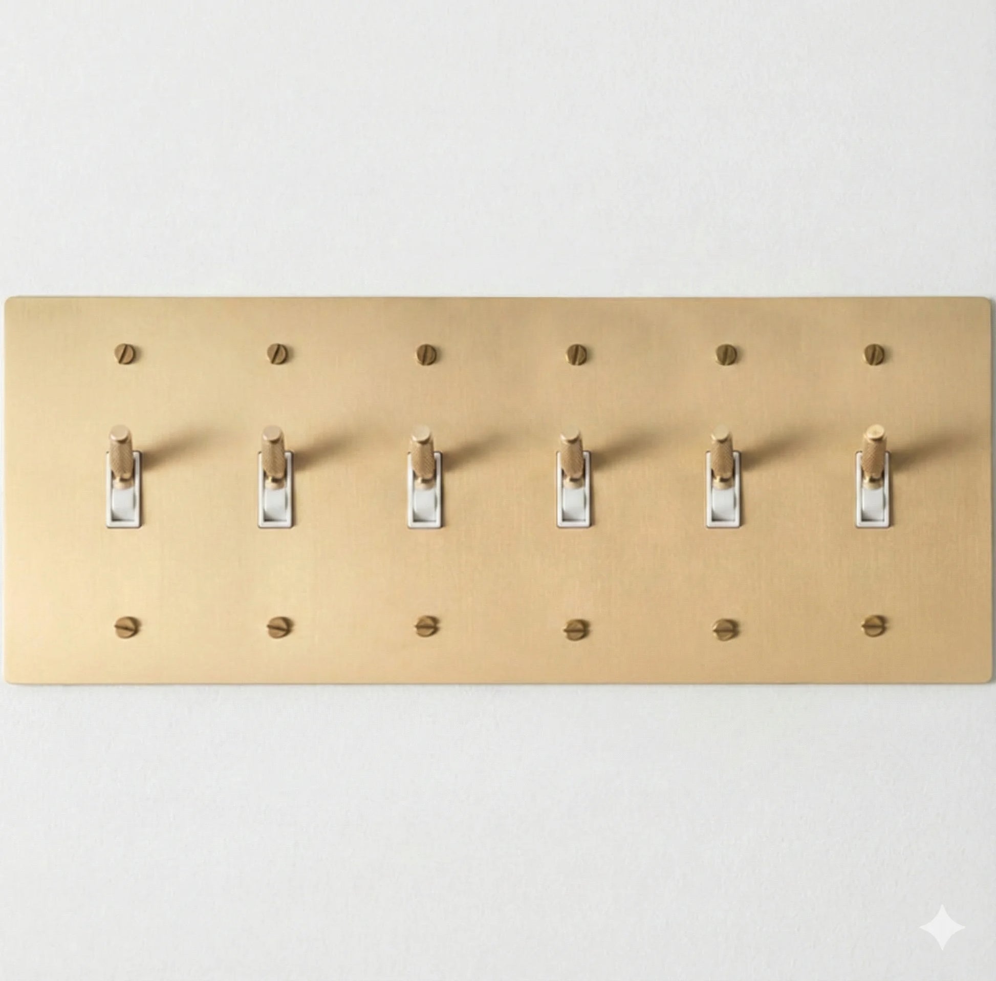 Satin brass 6-gang knurled toggle switch plate