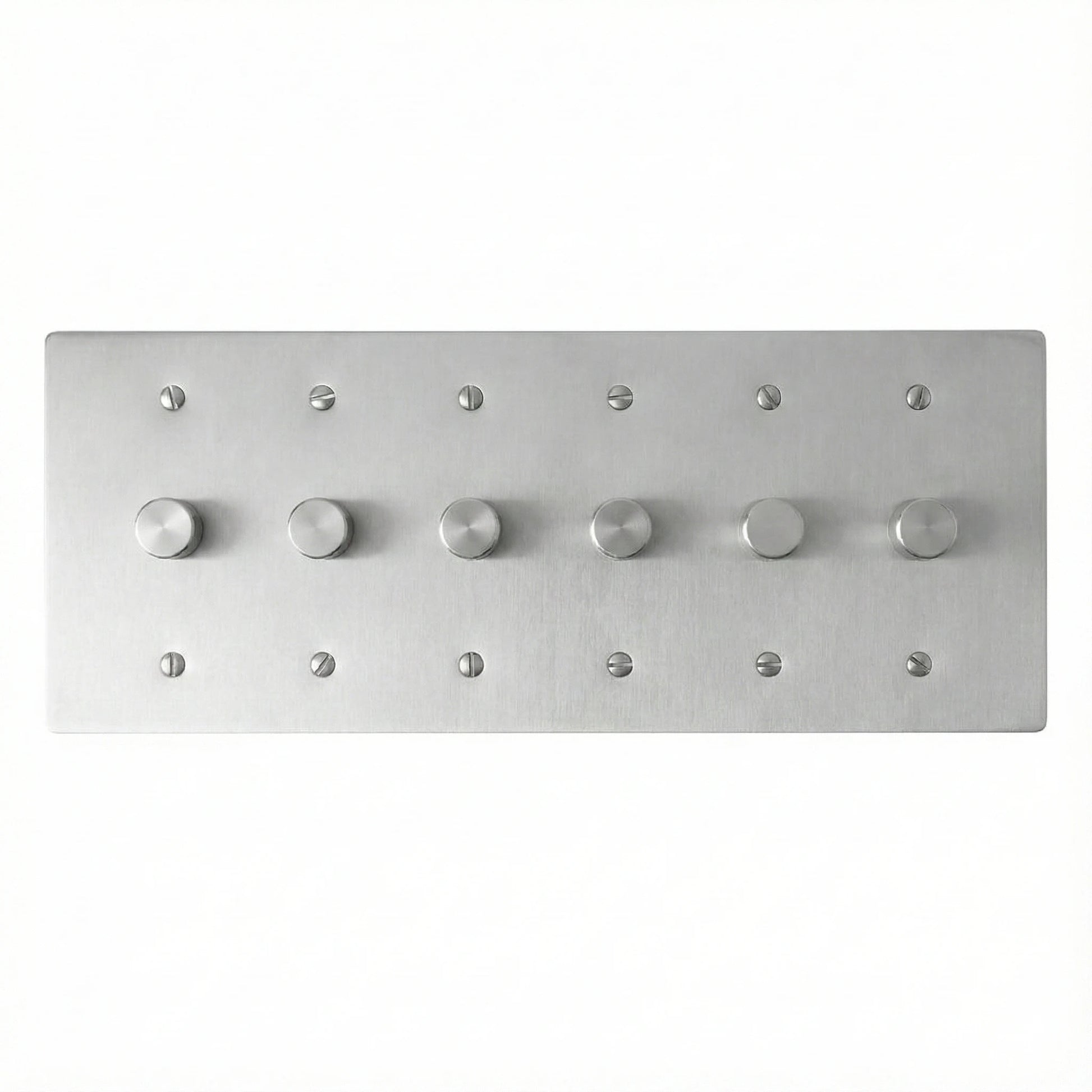 6 gang stainless steel rotary dimmer on a white background