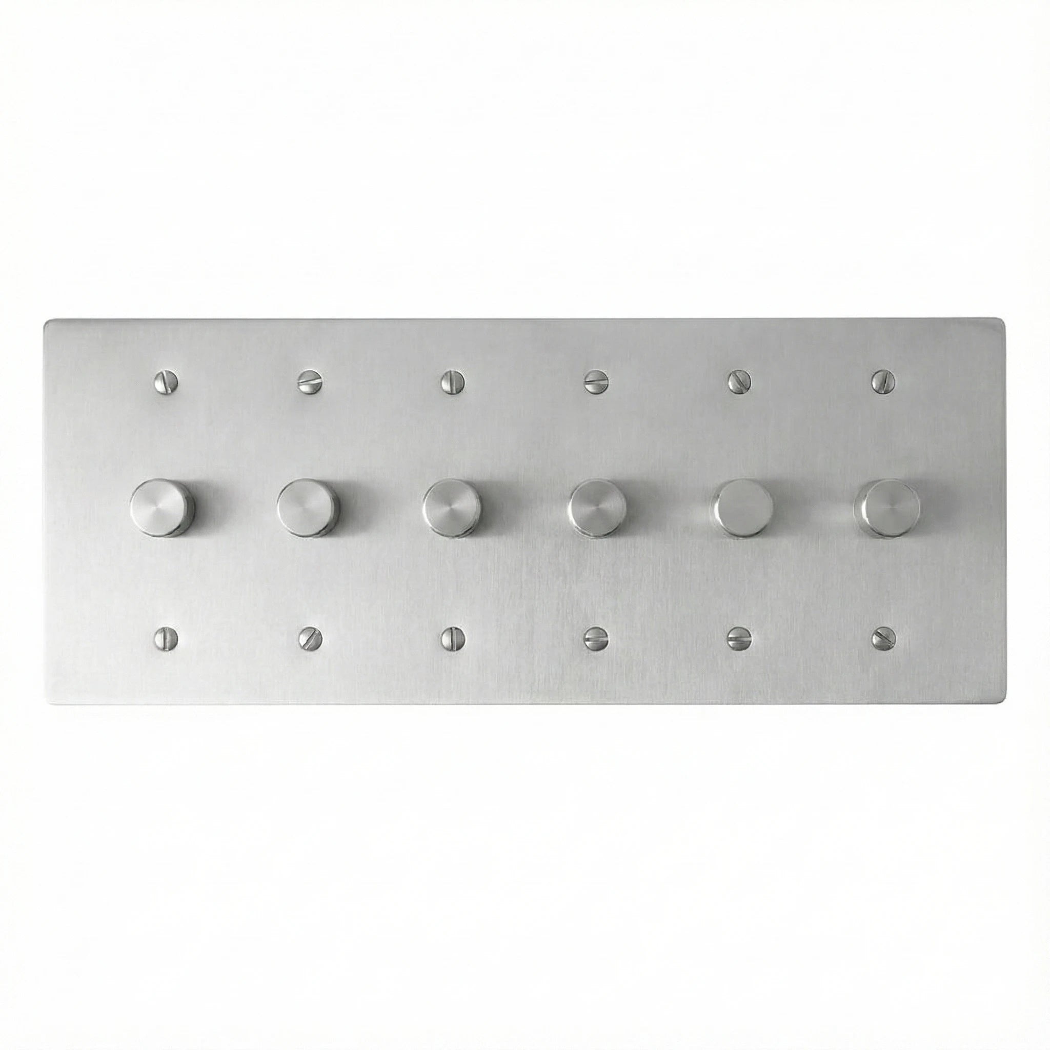 6 gang stainless steel rotary dimmer on a white background